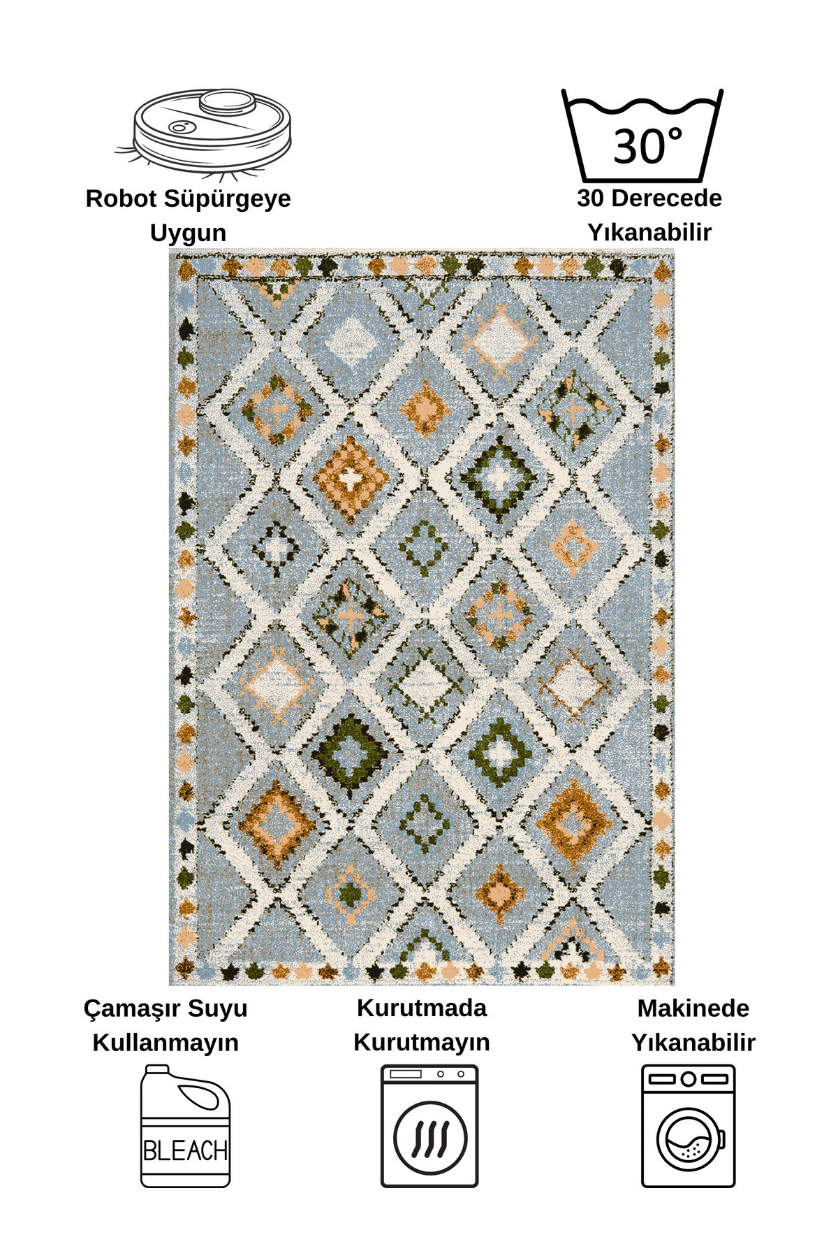 Kilim Motif Bohemian Non-Slip Base Runner Rug