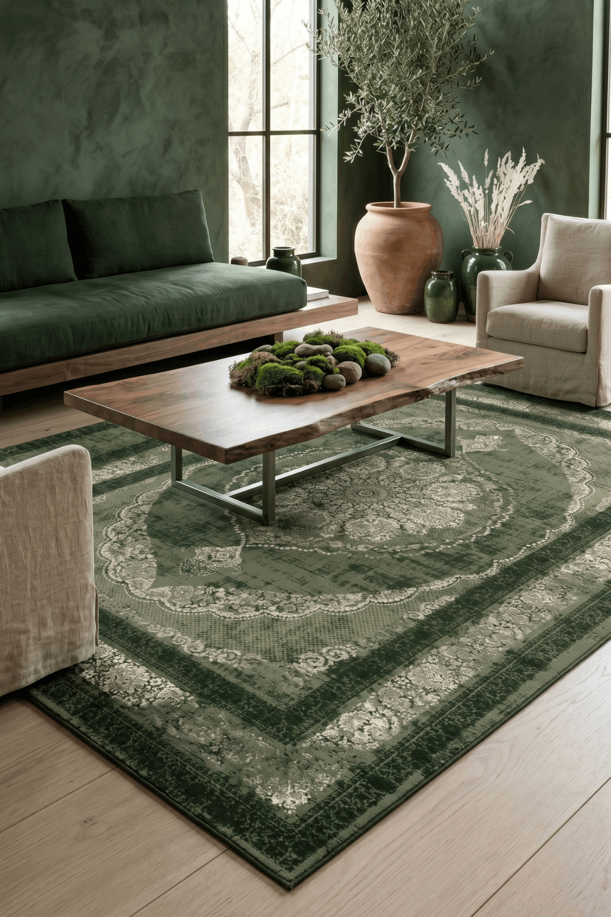 Washable Printed Mist Rug - Classic Medallion Style