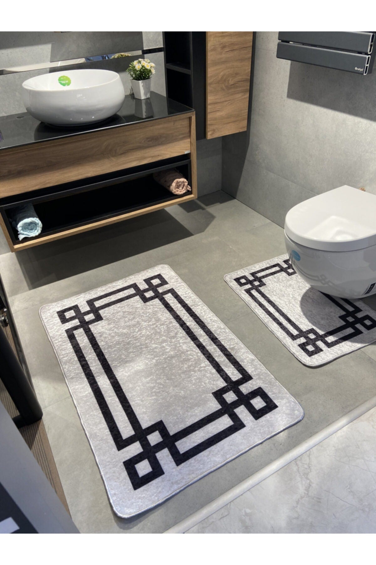 Latex Base (60X100 - 60X50) Double Bath Mat Set - MINK BROWN