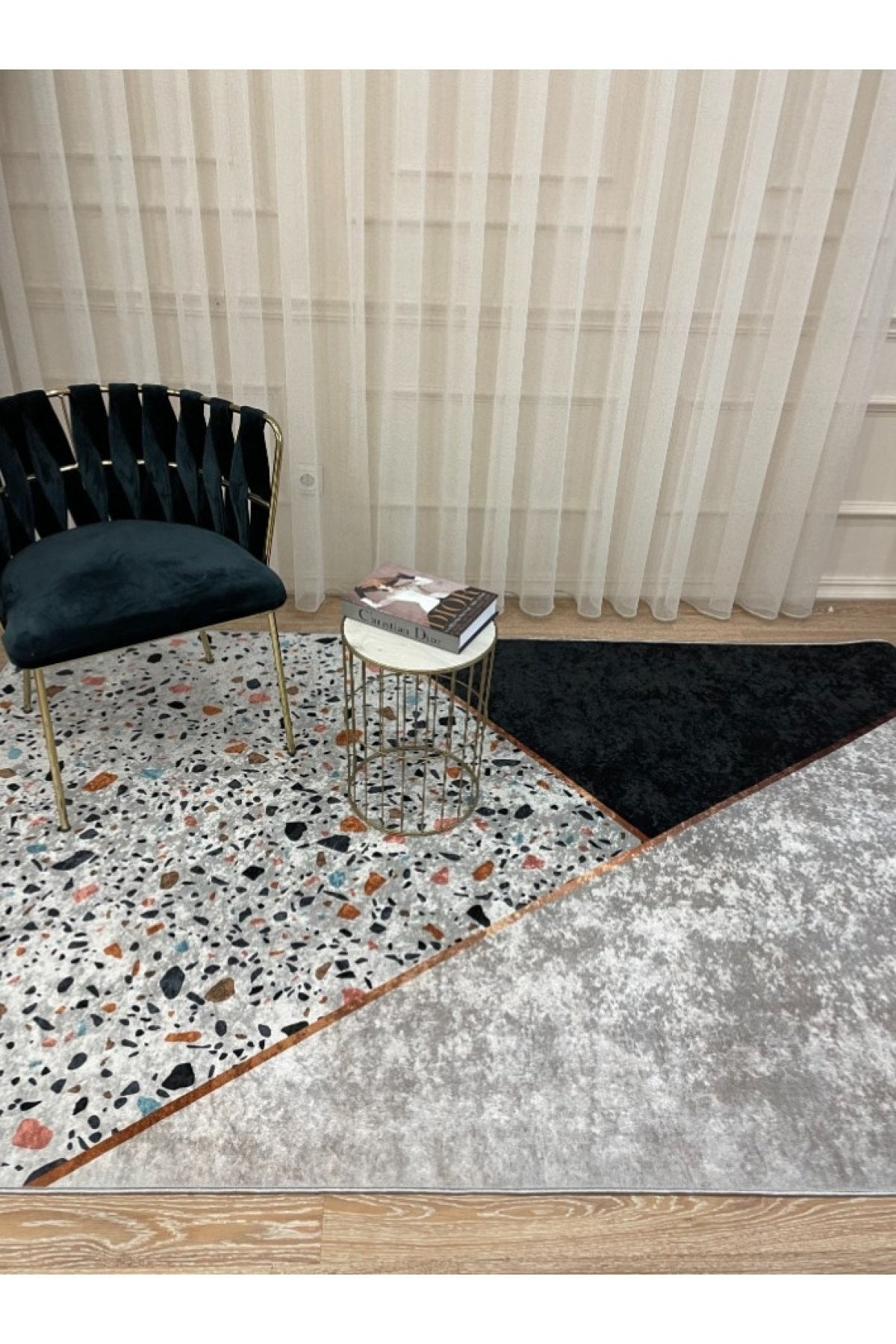 Çizgili Desen Leke Tutmaz Kaymaz Taban Salon Mutfak Halısı - Kahverengi