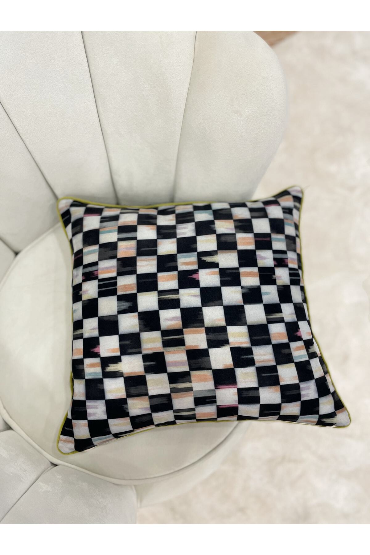 Checkered Soft Fabric Piped Edge Cushion Cover (45x45)