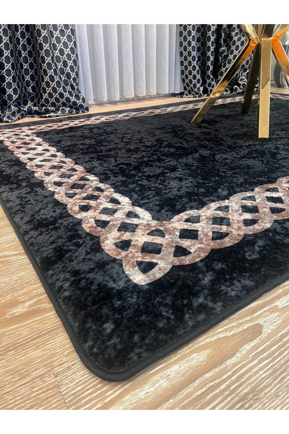 Chain Patterned Gray - Black Decorative Rug