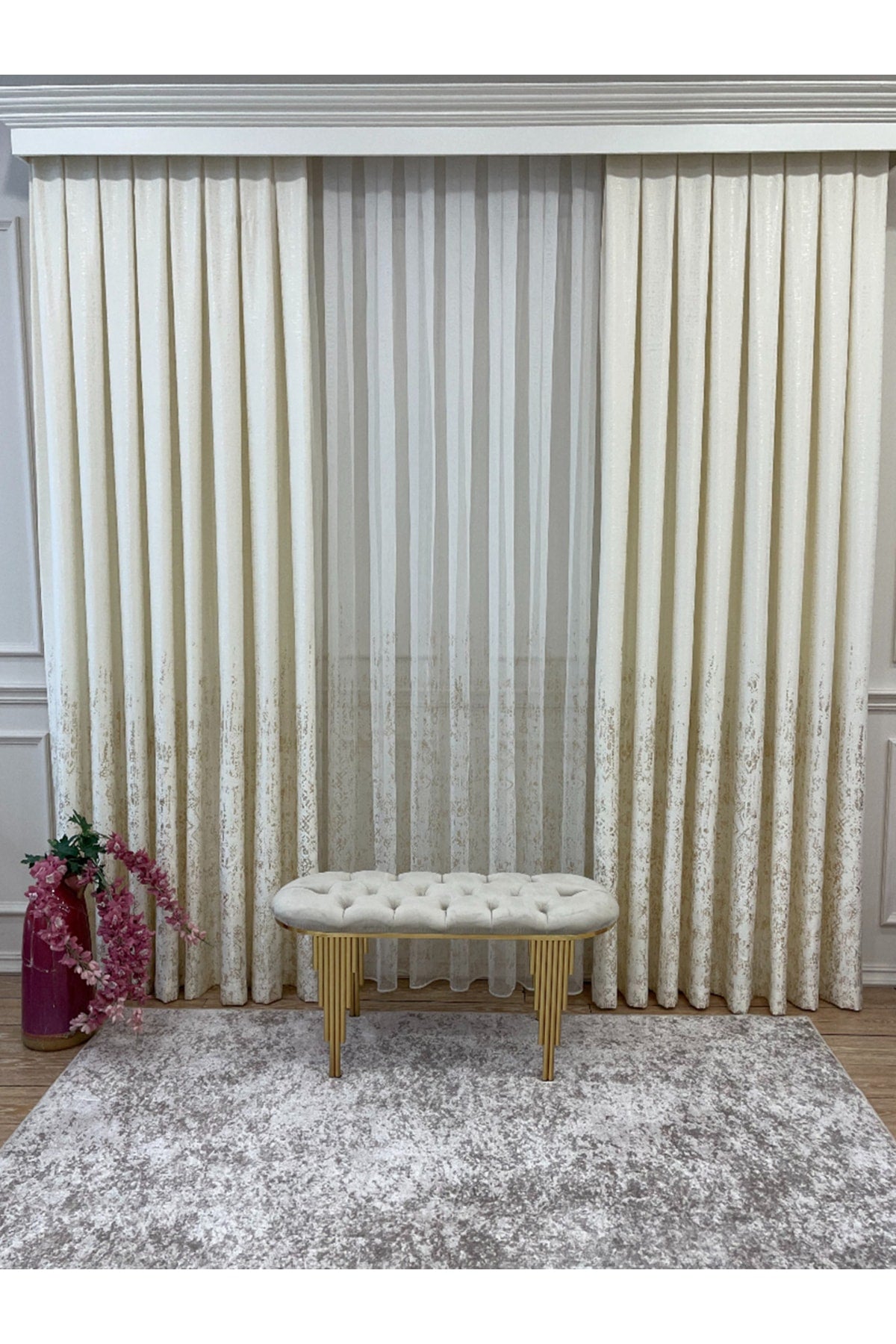 Modern Gold Foil 1/2.5 Pleat - Gold Foiled Sheer Curtain