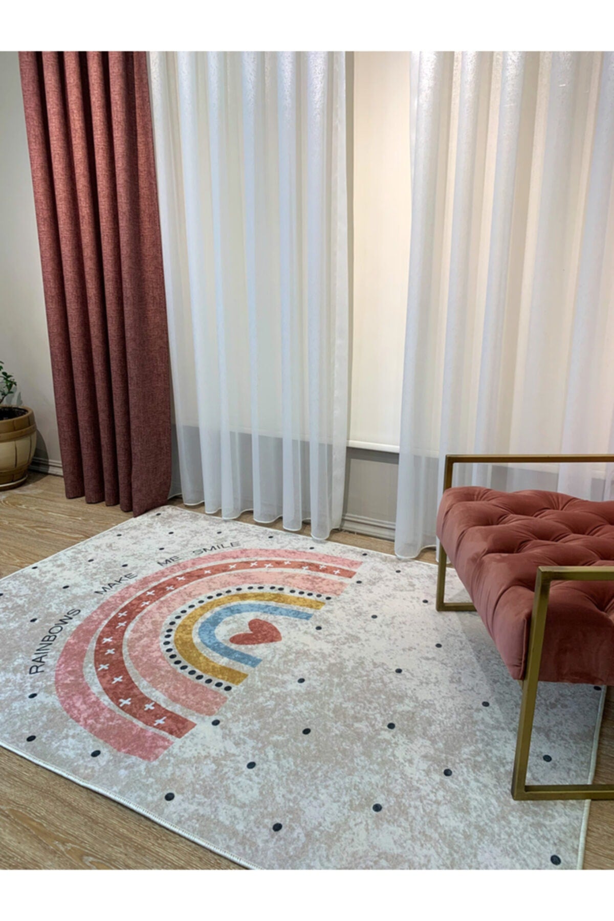 Gökkuşağı Desen Lateks Kaymaz Taban Leke Tutmaz Çocuk Halı