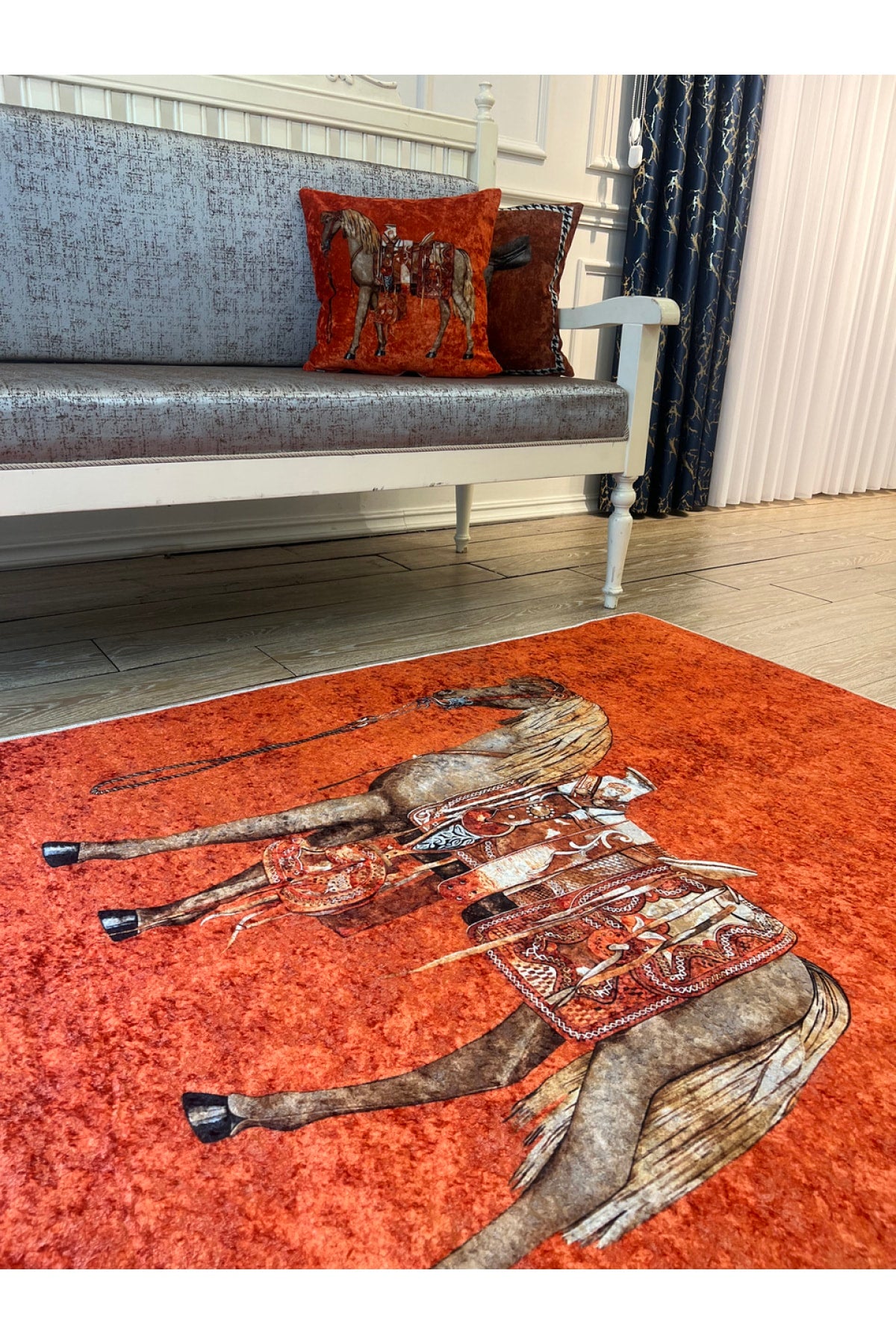 Horse Pattern Latex-Backed Round Rug