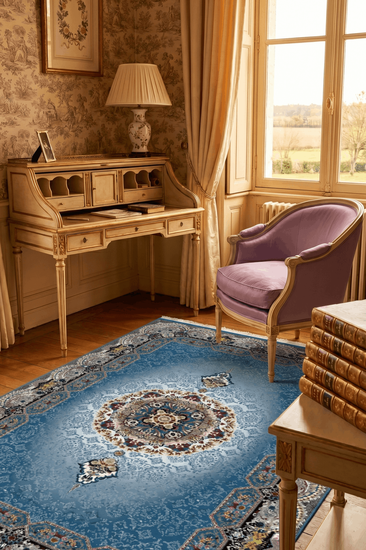 Washable Printed Sementa Rug - Traditional Medallion Style