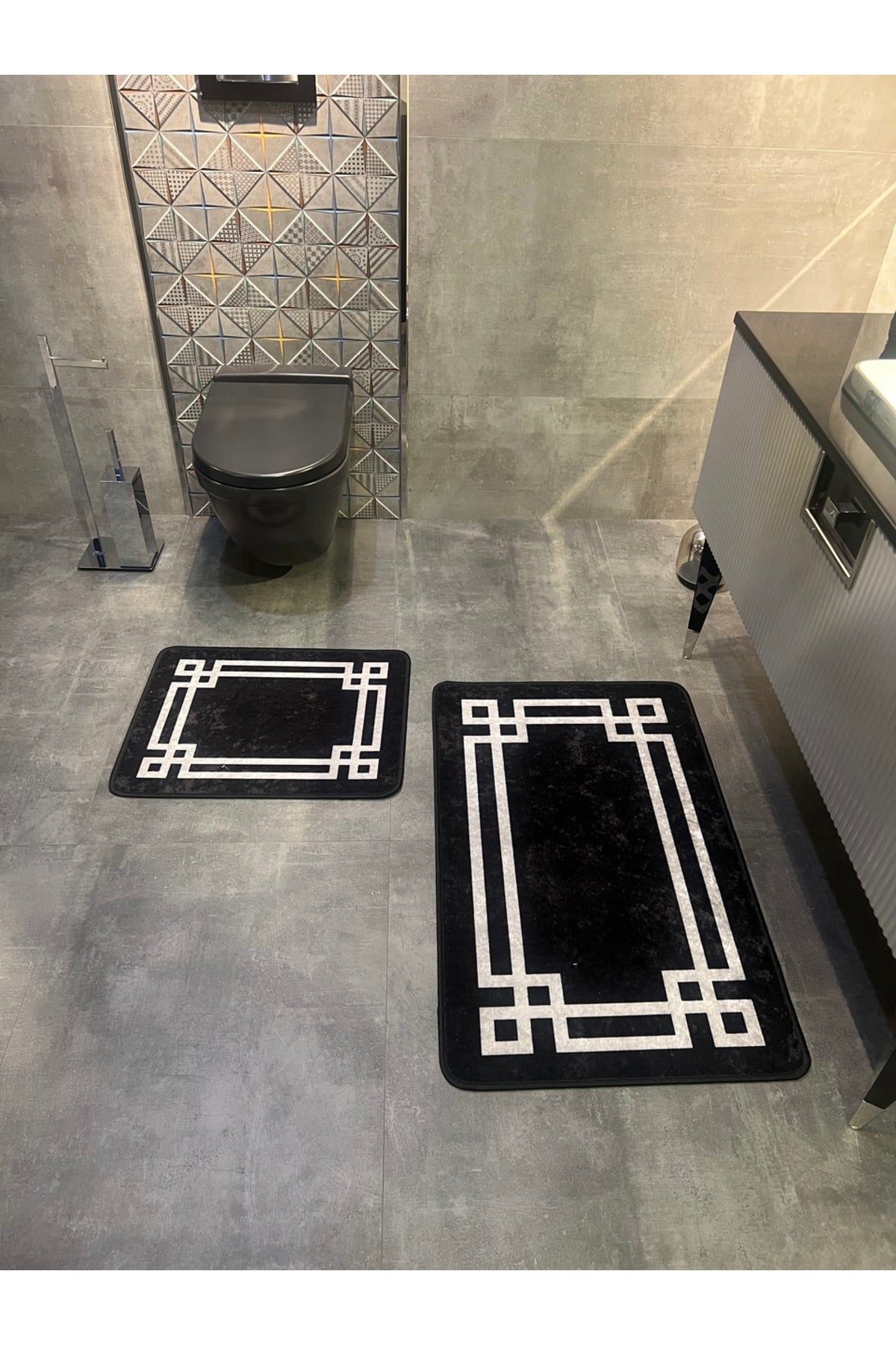 Latex Base (60X100 - 60X50) Double Bath Mat Set - MINK BROWN