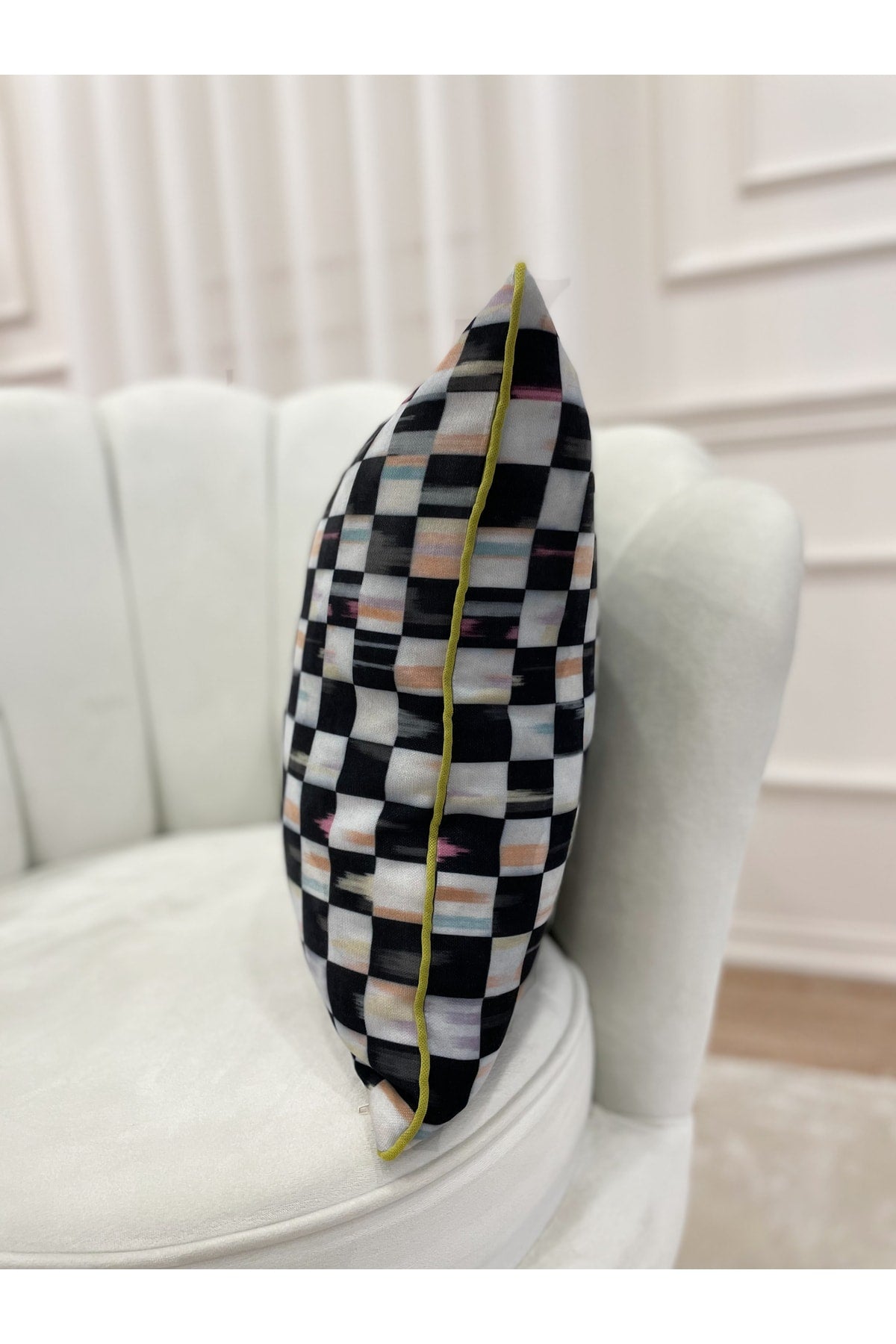 Checkered Soft Fabric Piped Edge Cushion Cover (45x45)