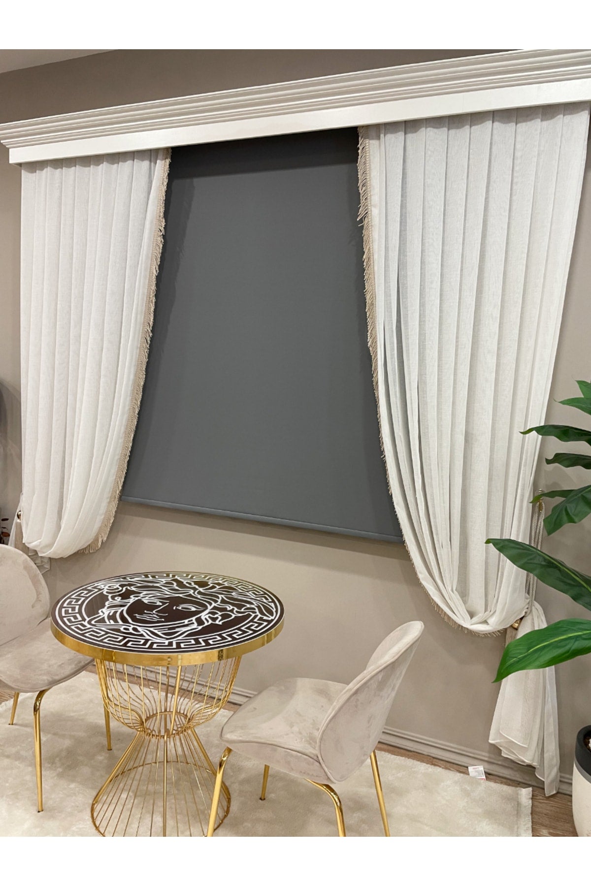 Matte Dark Gray (ANTHRACITE) Roller Blind Heavy Fabric Aluminum Housing Tube