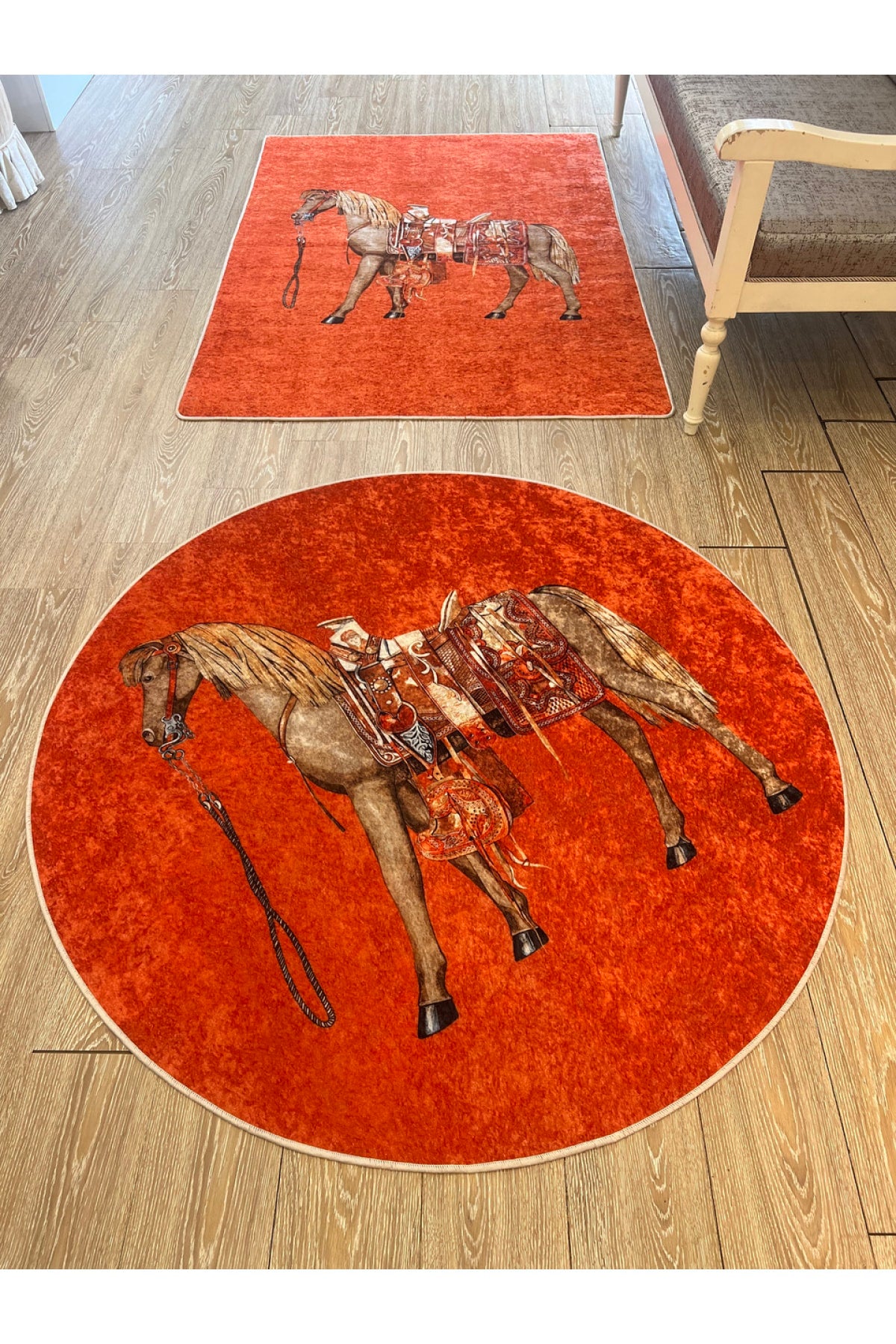 Horse Pattern Latex-Backed Round Rug