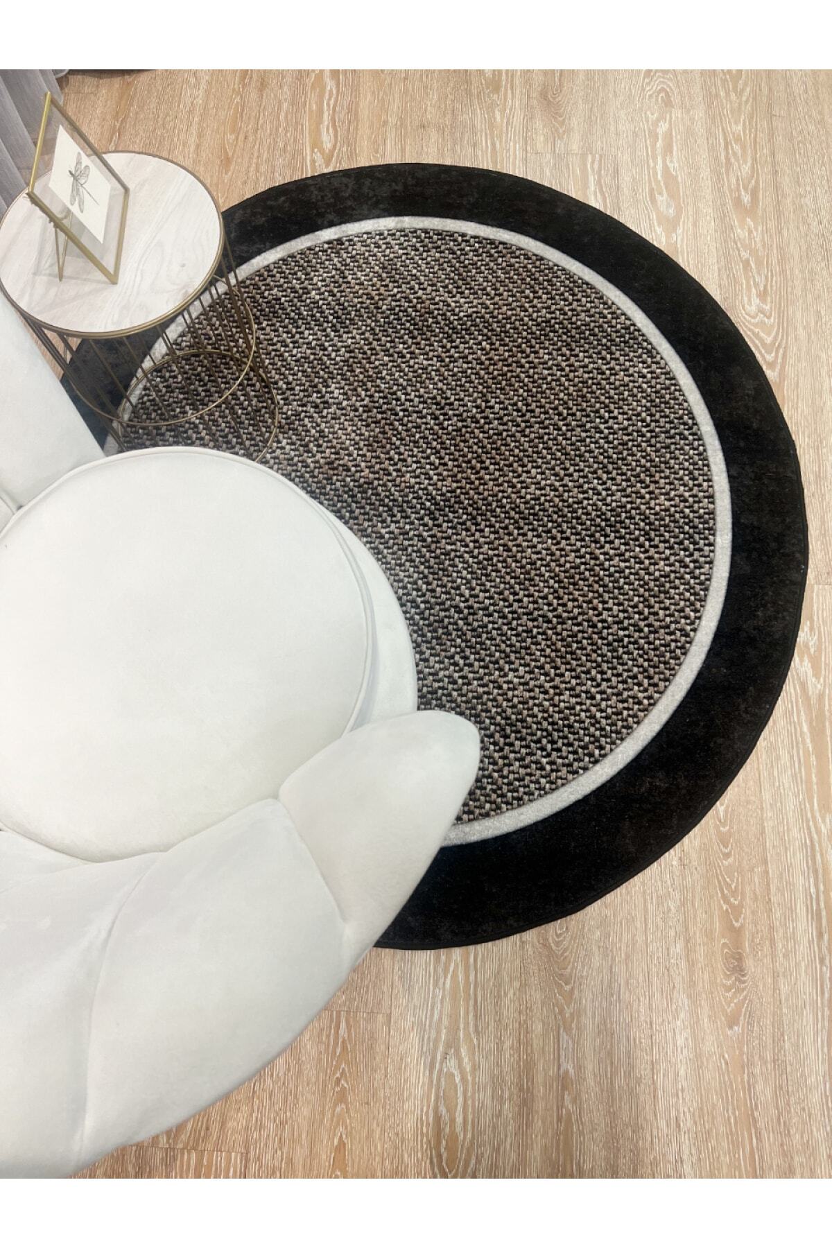 Jute Sisal Bordered Look Decorative Round Rug - Brown