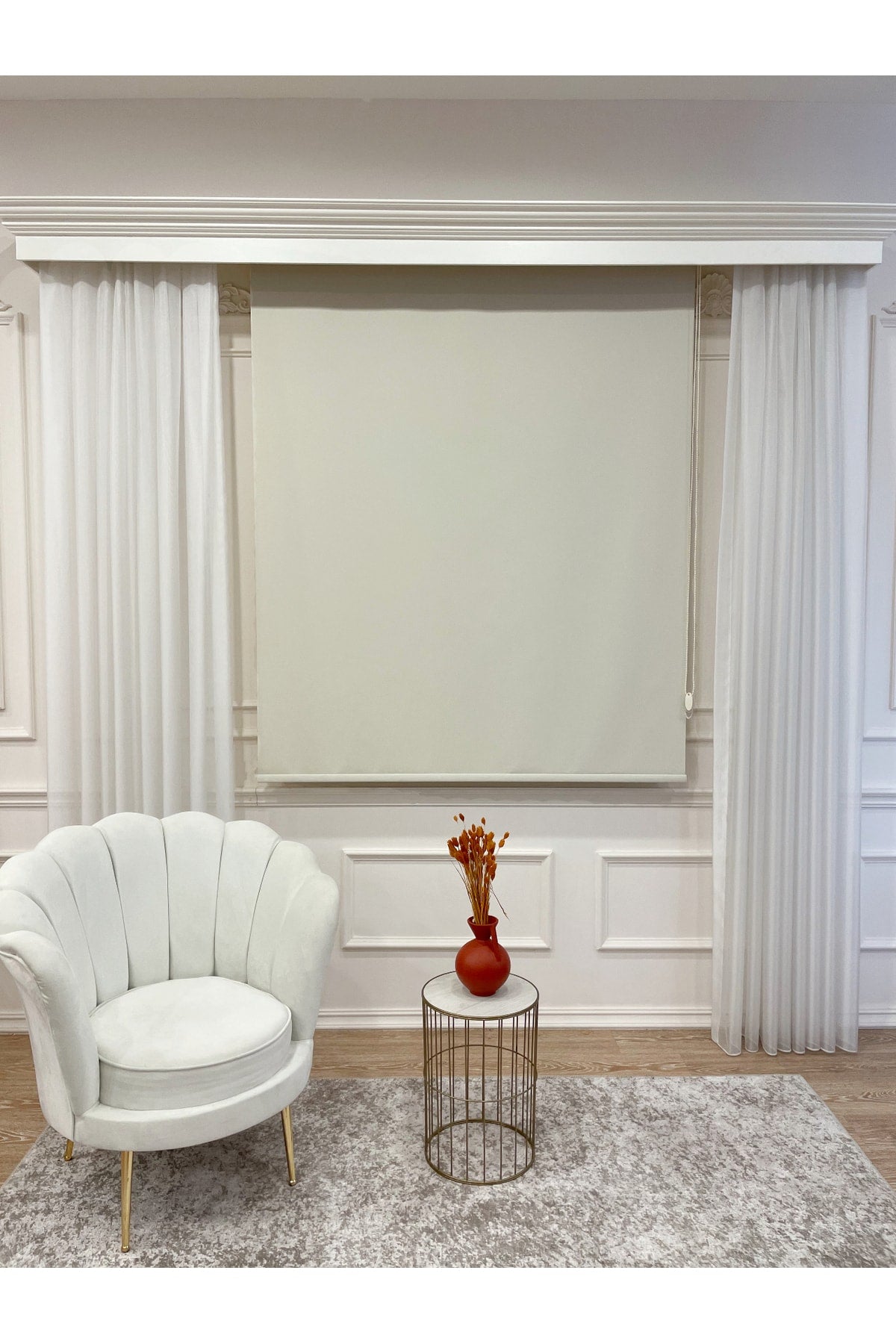 Cream Color Linen-Look Thick Fabric Roller Shade Modern Curtain