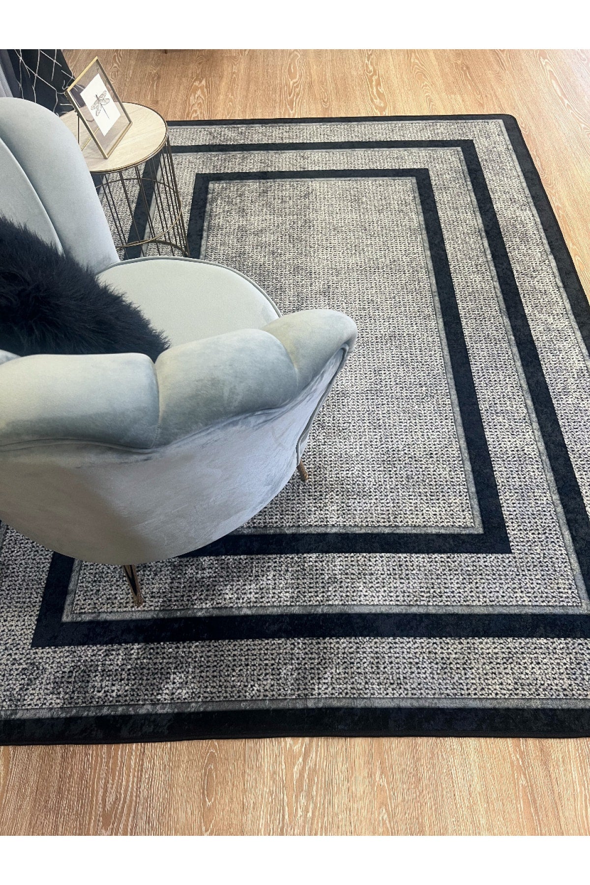 Jute Sisal Bordered Look Decorative Rug - Brown - Black