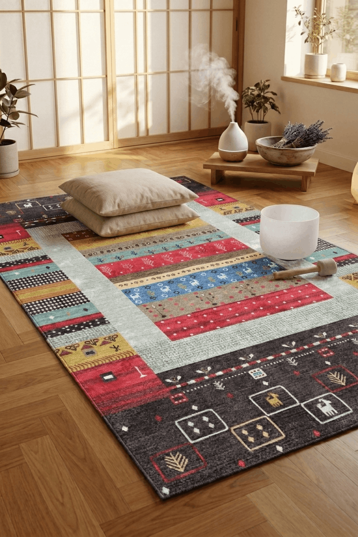 Washable Printed Minora Rug - Traditional Medallion Style