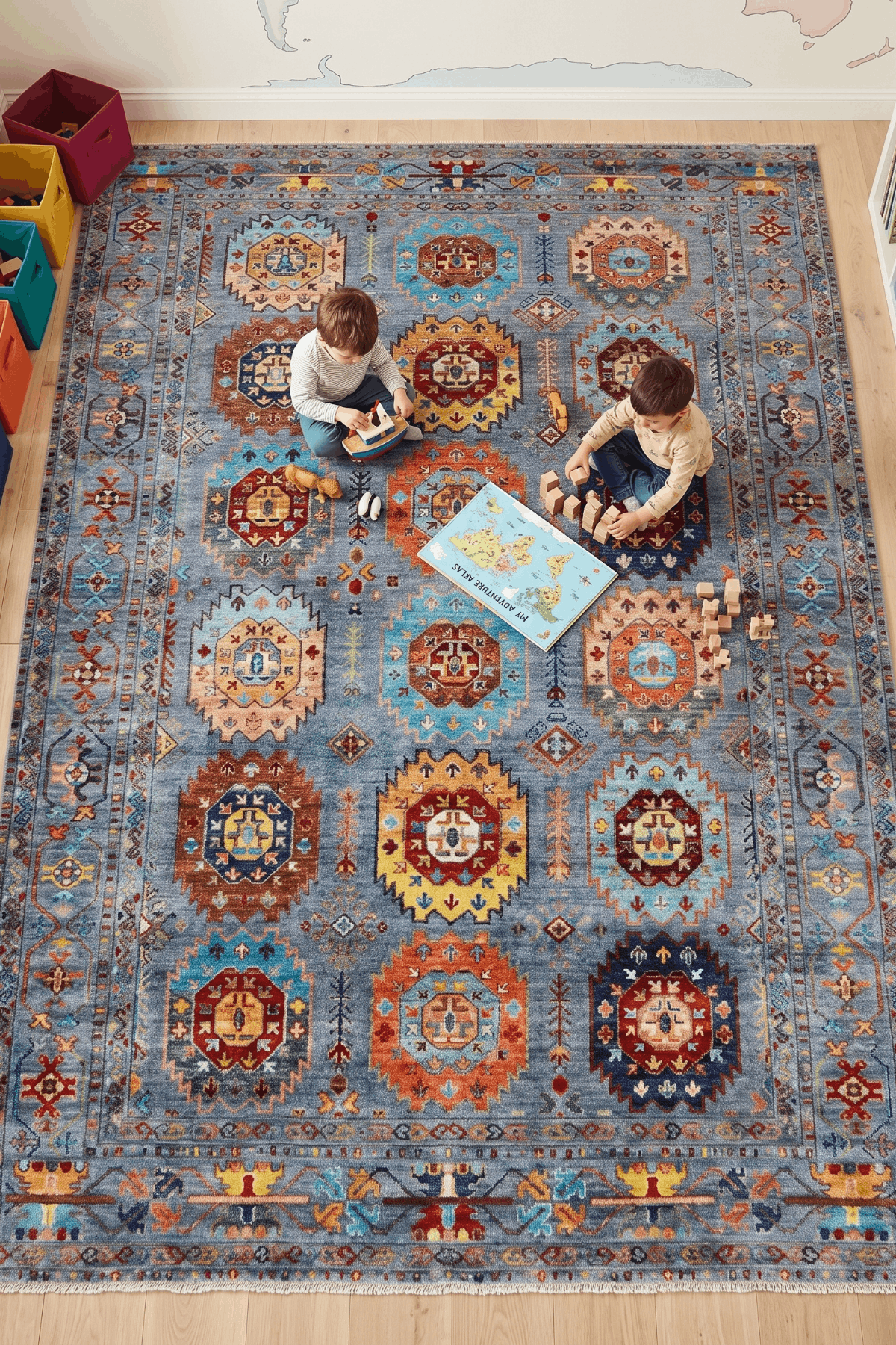Washable Printed Bled Rug - Southwestern Geometric Style