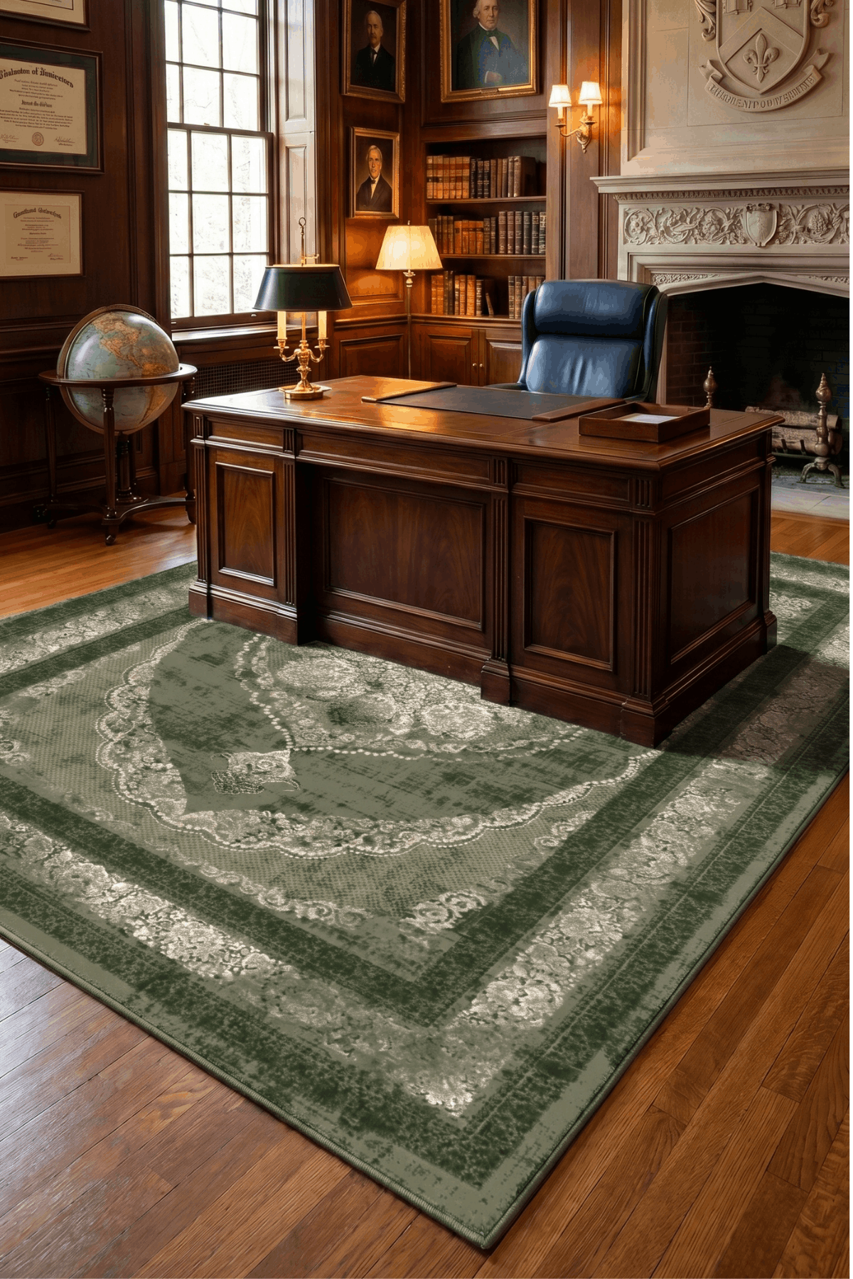 Washable Printed Mist Rug - Classic Medallion Style