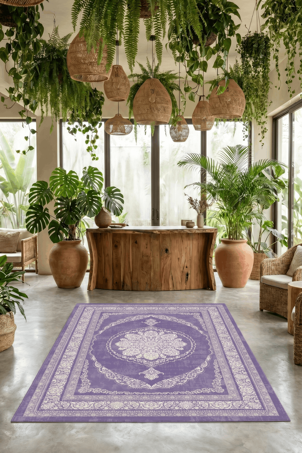 Washable Printed Mist Rug - Classic Medallion Style