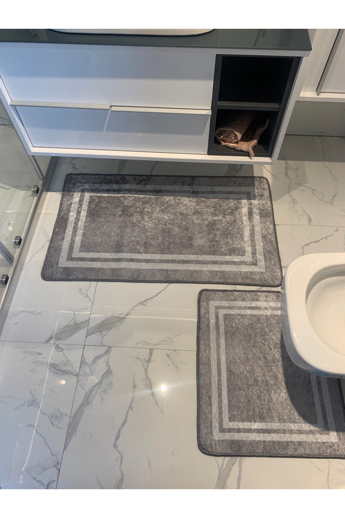 Tracy 2-Piece Latex Base Bathroom Mat Set - (SIZE 60X100 60X50) Black