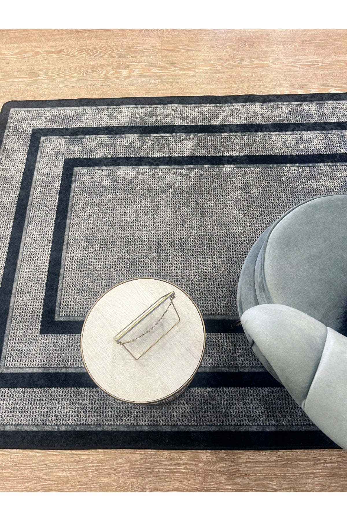 Jute Sisal Bordered Look Decorative Rug - Brown - Black