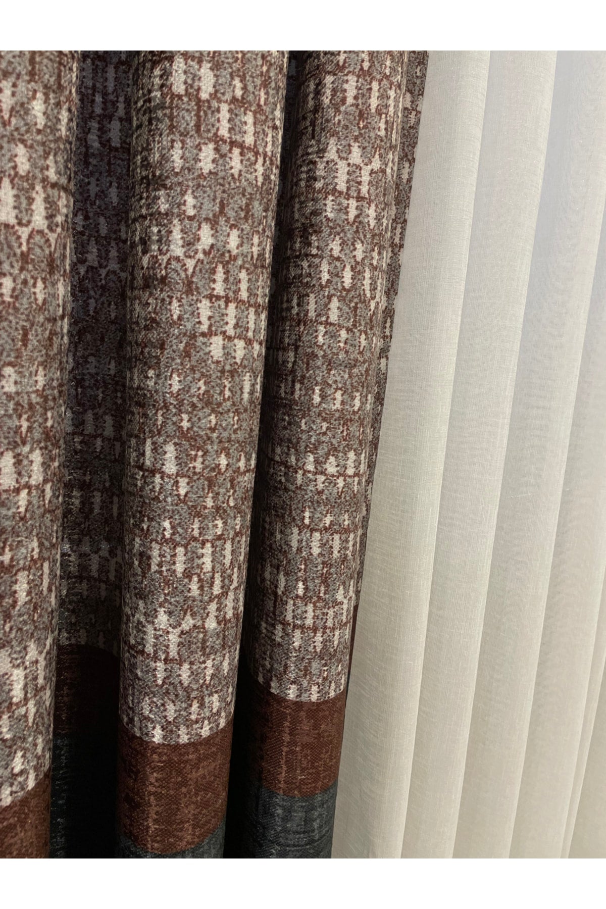 Keten Zemin Batik Desen 1/2,50 Pile Fon Perde - Antrasit Gri