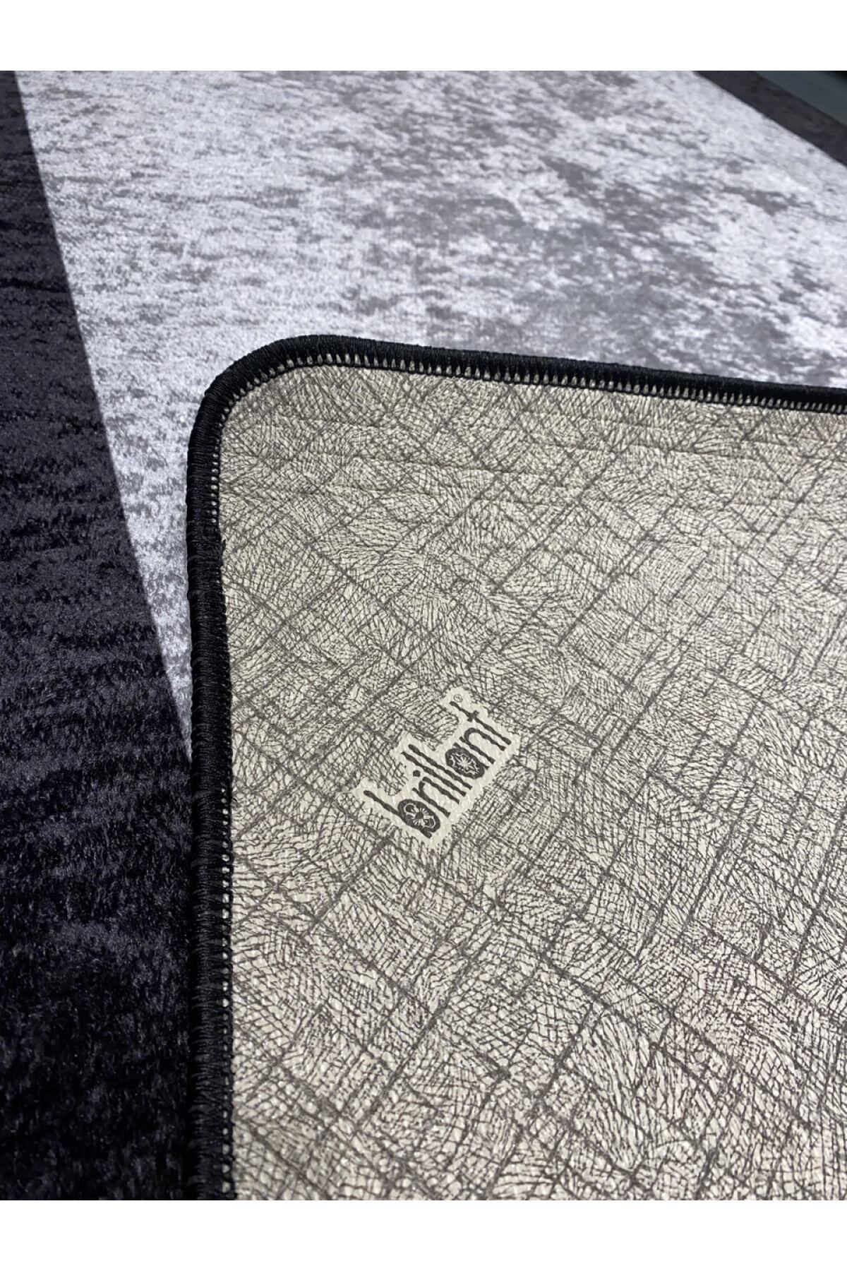 Geometric Striped Latex Leather Backing Fringeless Kitchen Rug - Gray-Black