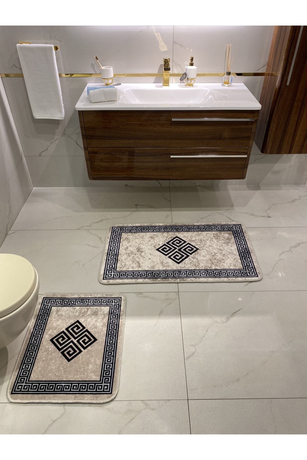 Losarina 2-Piece Latex Base Bathroom Mat Set (60x100 - 60x50) Gray