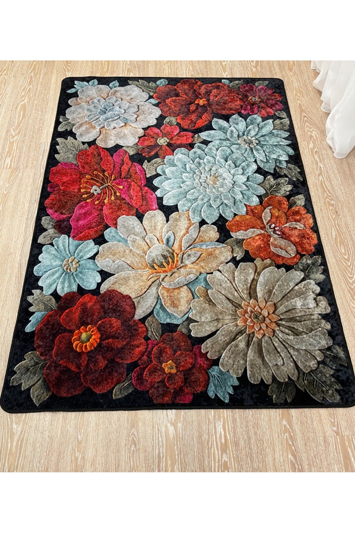 Floral Pattern Washable Decorative Round Rug - Gray