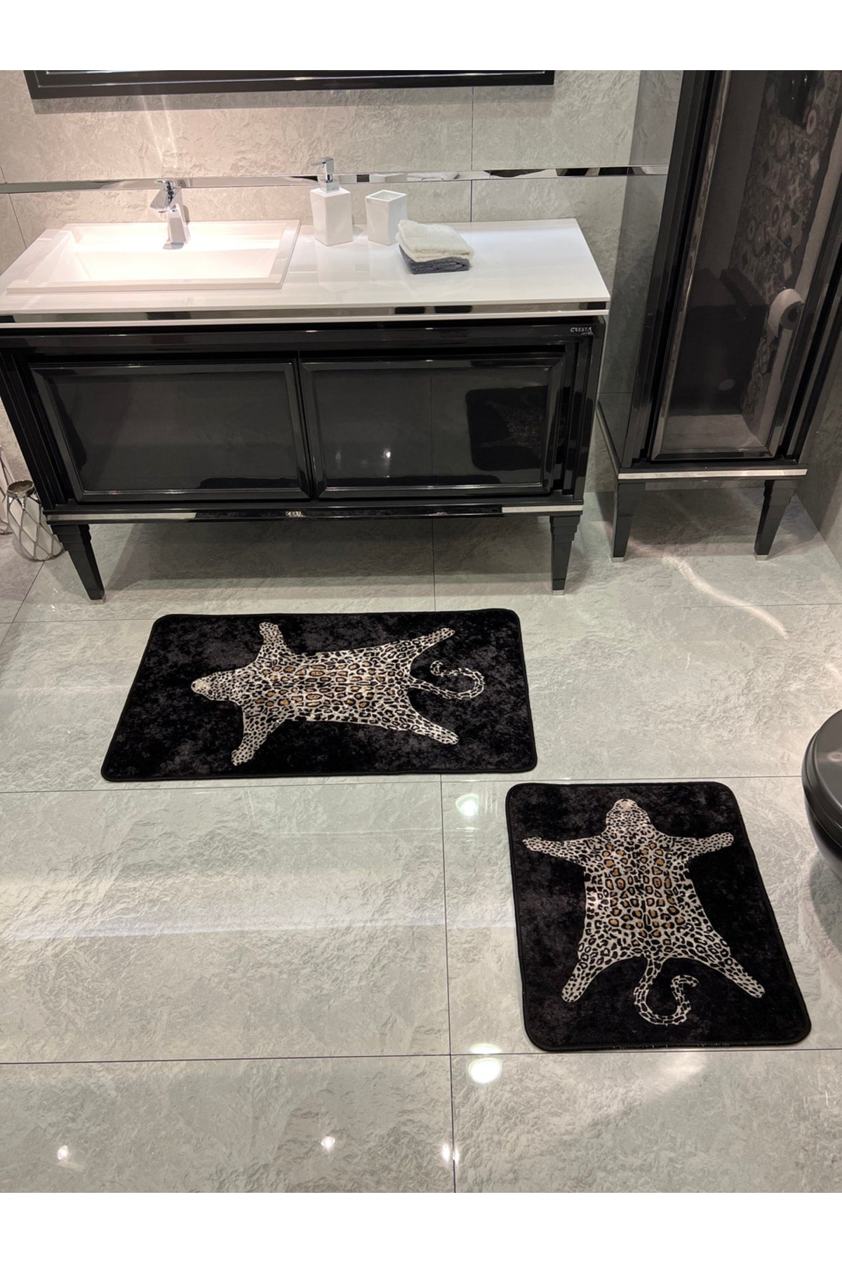 Set of 2 Leopard Print 60x100 - 60x50 Bathroom Rugs - Fuchsia