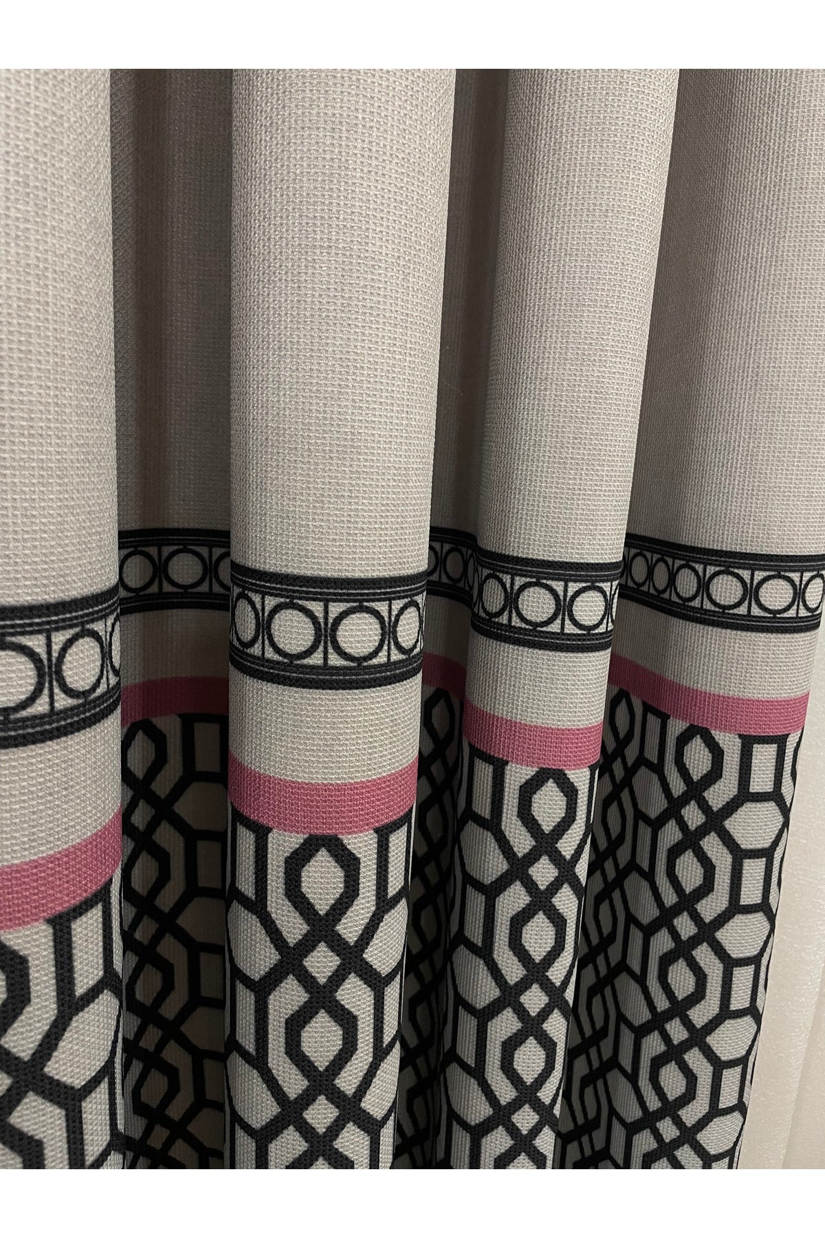 Keten Zemin Modern Geometrik Desenli 1/2,50 Pile Fon Perde
