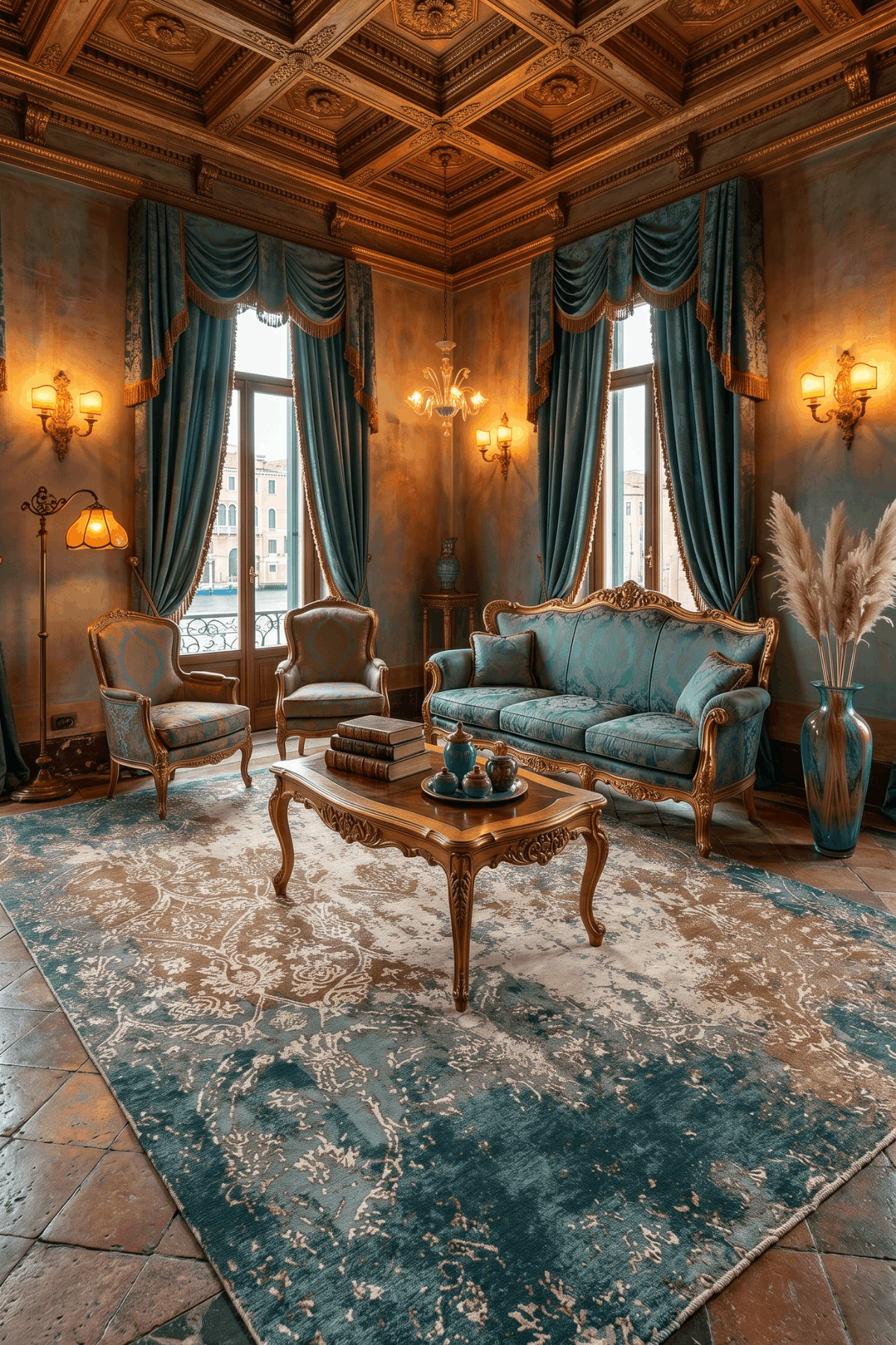 Washable Printed Derma Rug - Distressed Damask Style