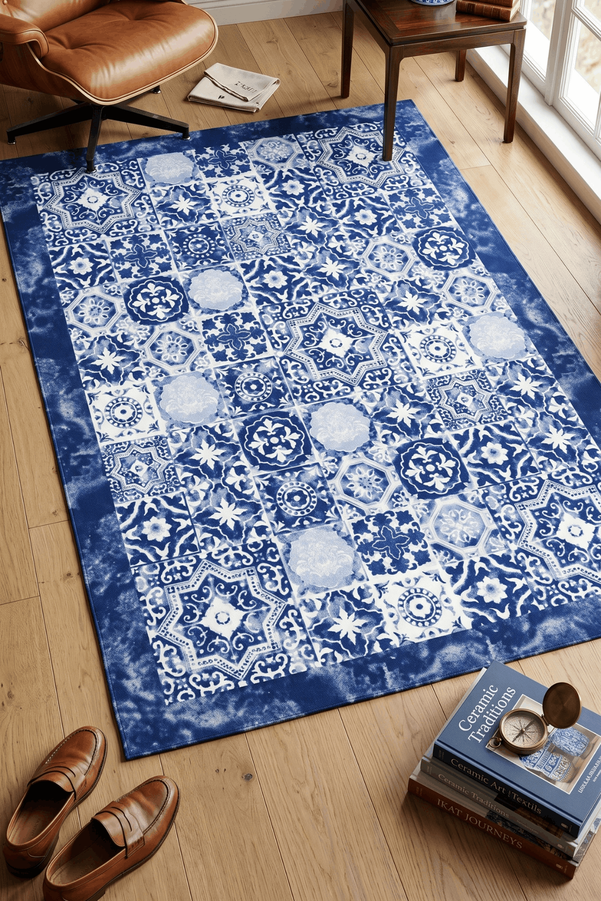 Washable Printed Zümre Rug - Mediterranean Mosaic Style