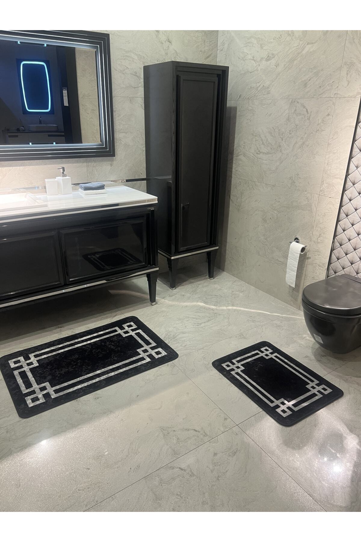 Latex Base (60X100 - 60X50) Double Bath Mat Set - MINK BROWN