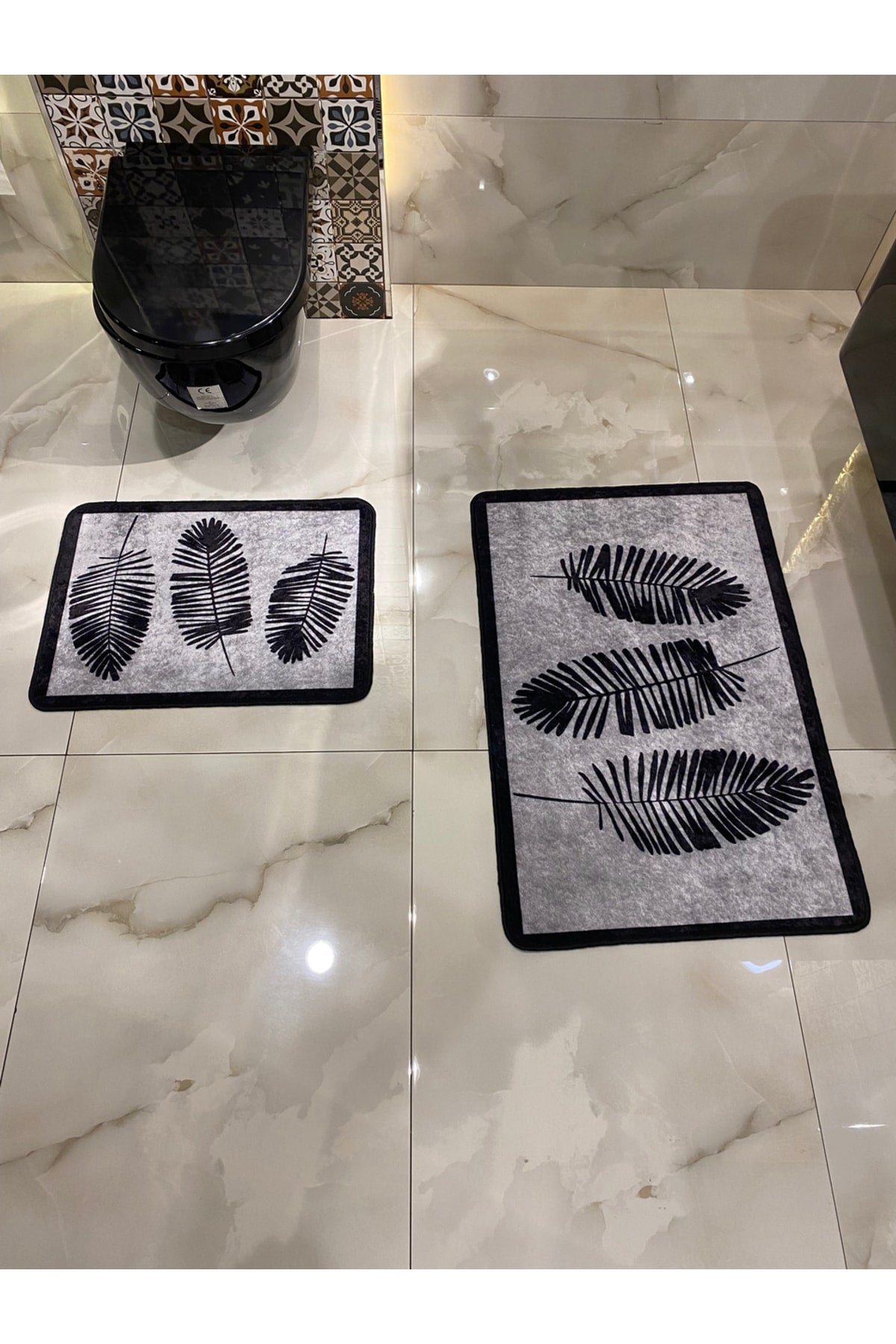 Haven Yaprak Desenli 2'li Kaymaz Taban Su Geçirmez Banyo Paspas Takımı (60x100 - 60x50) Bej