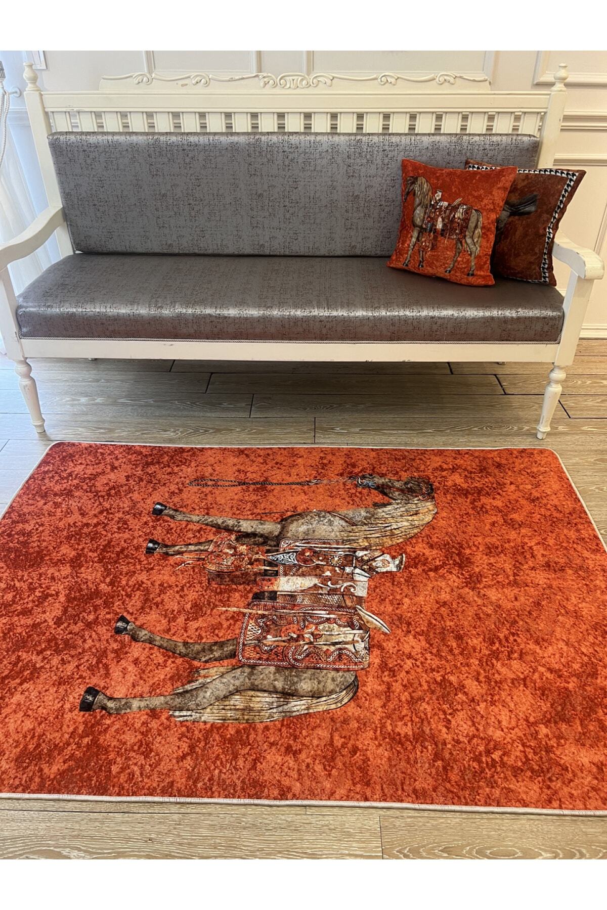 Horse Pattern Latex-Backed Round Rug