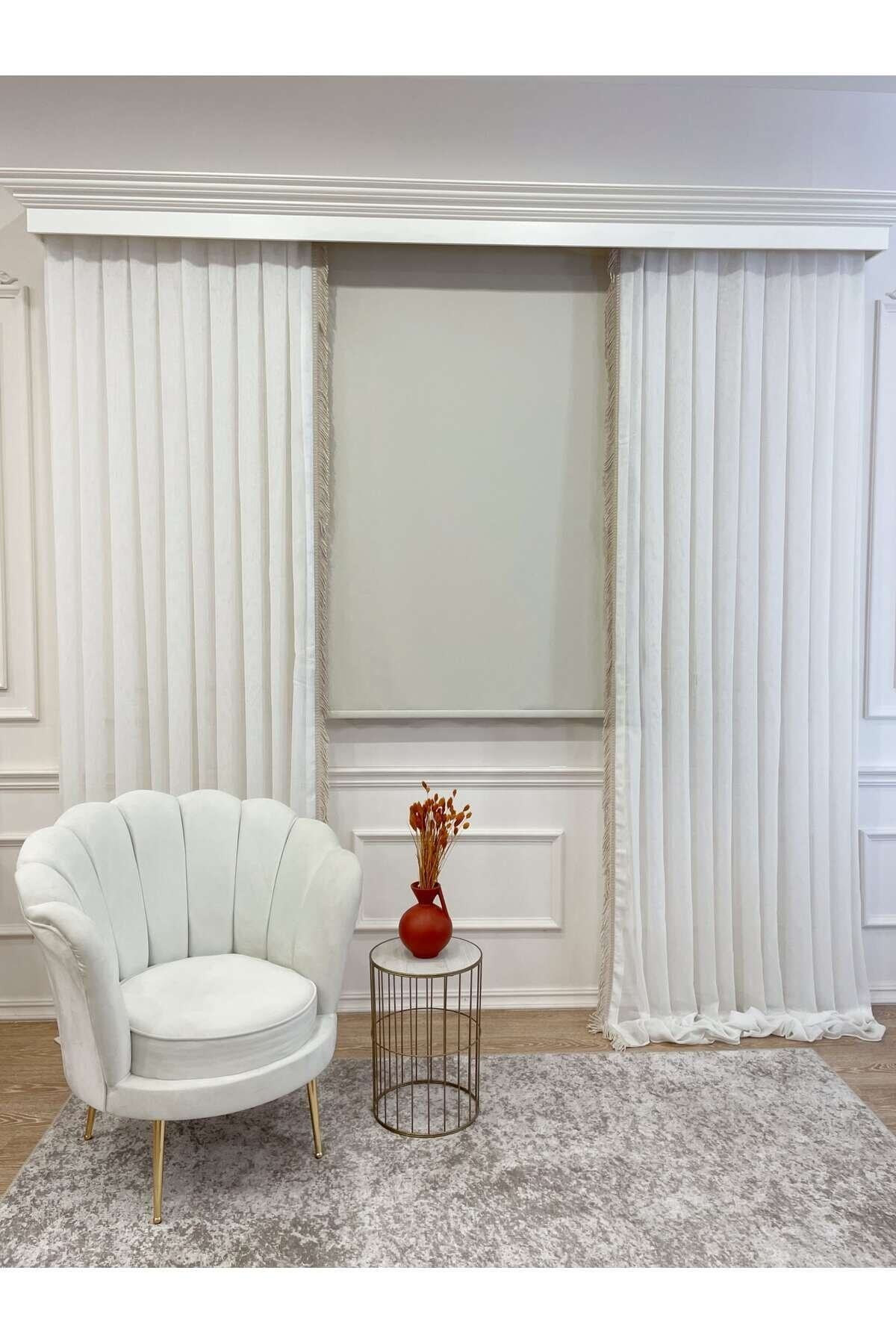 Cream Color Linen-Look Thick Fabric Roller Shade Modern Curtain