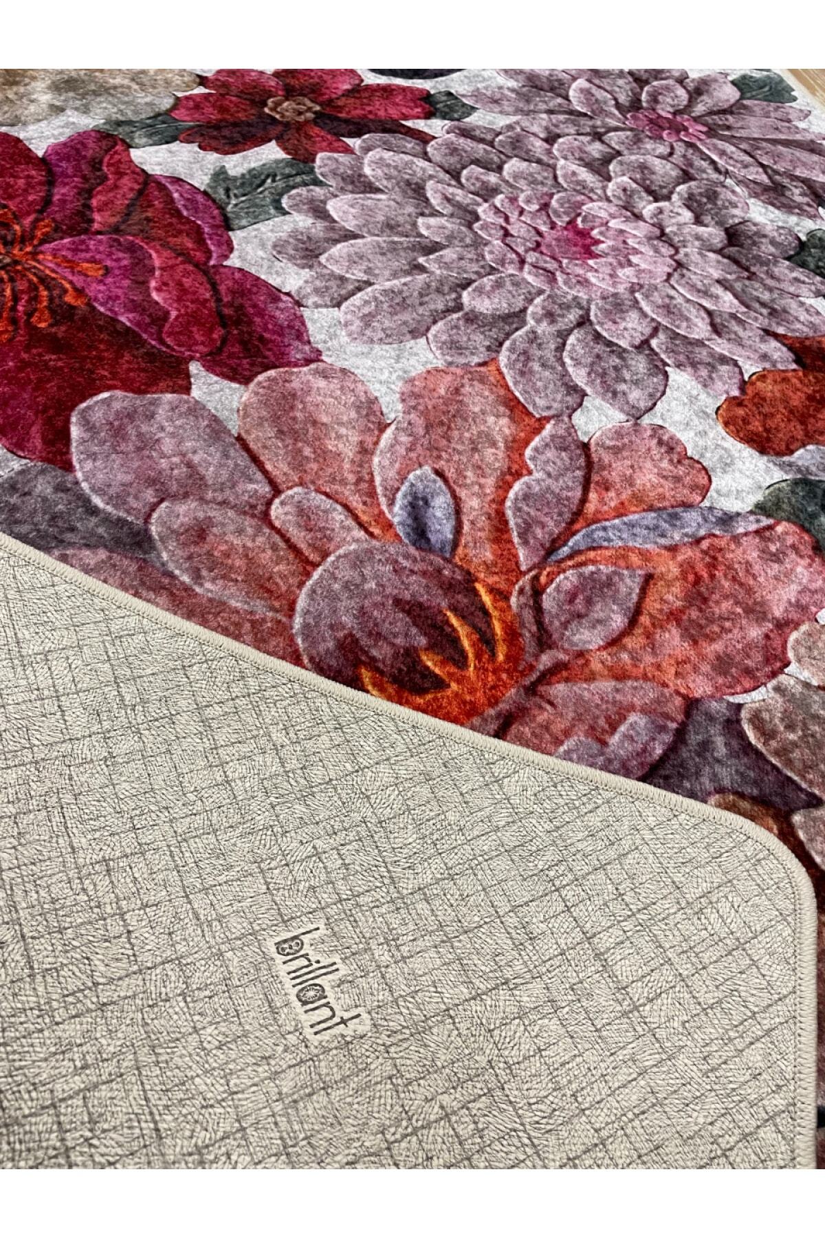 Floral Pattern Washable Decorative Round Rug - Gray