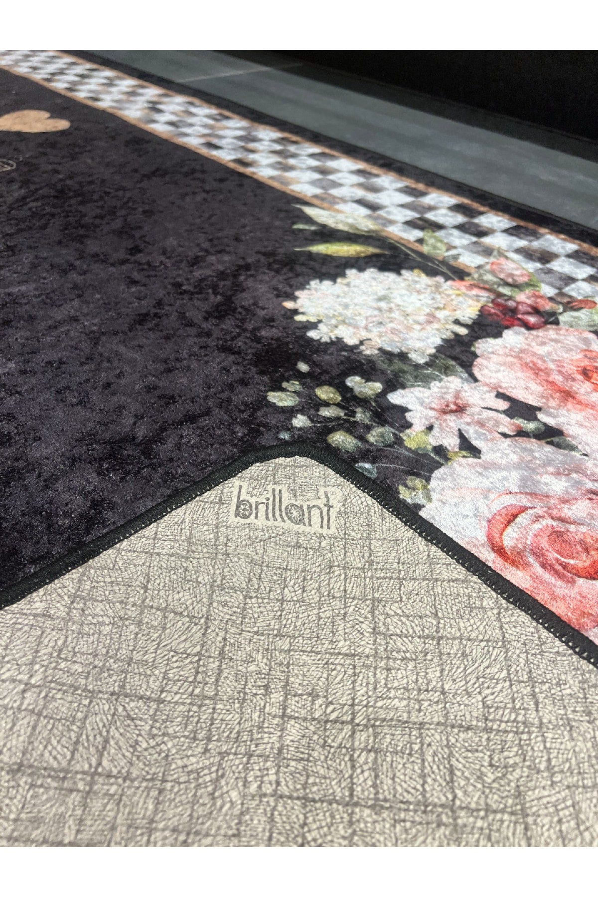 New Collection Özel Kalın Kaymaz Tabanlı Kitchen Love Yazılı Mutfak Halısı - Siyah