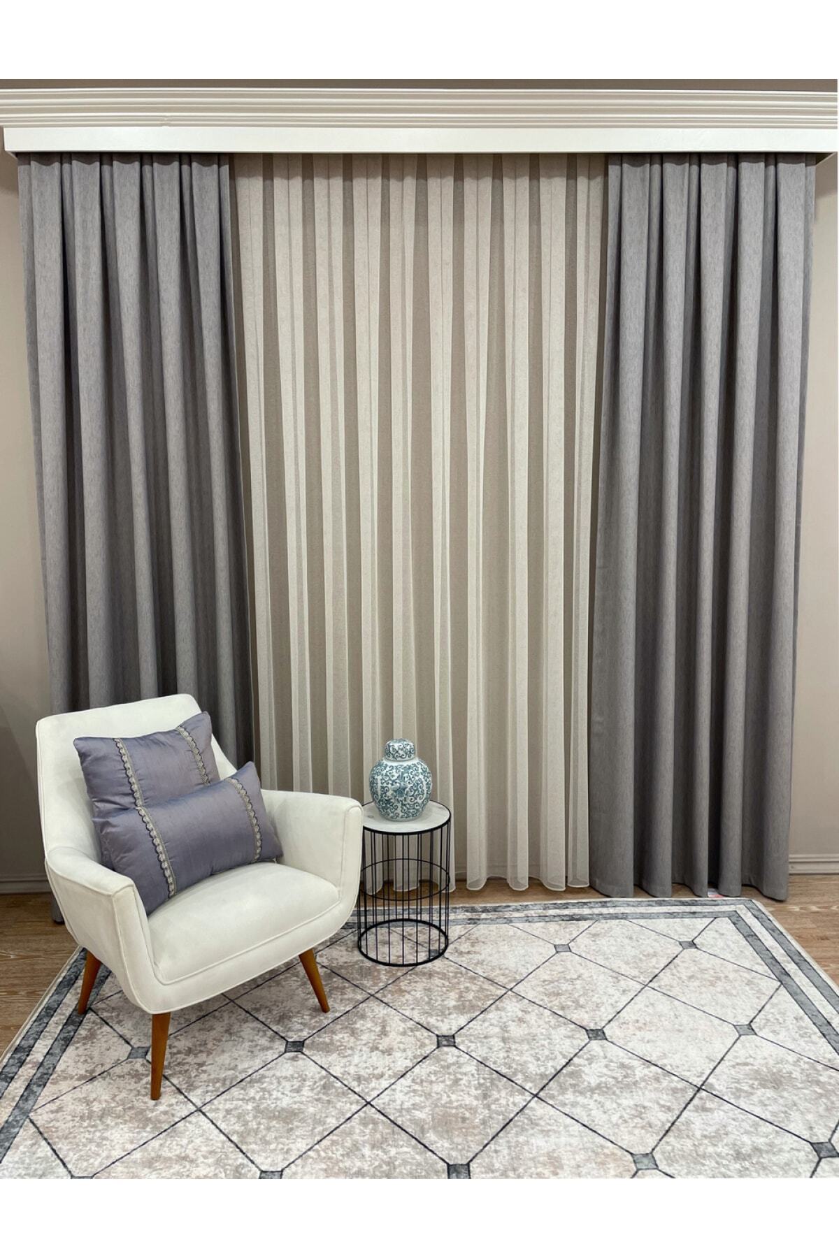 Jacquard Pattern on Blackout 1/2.50 Standard Pleated Blackout Curtain Dark Gray - Smoke