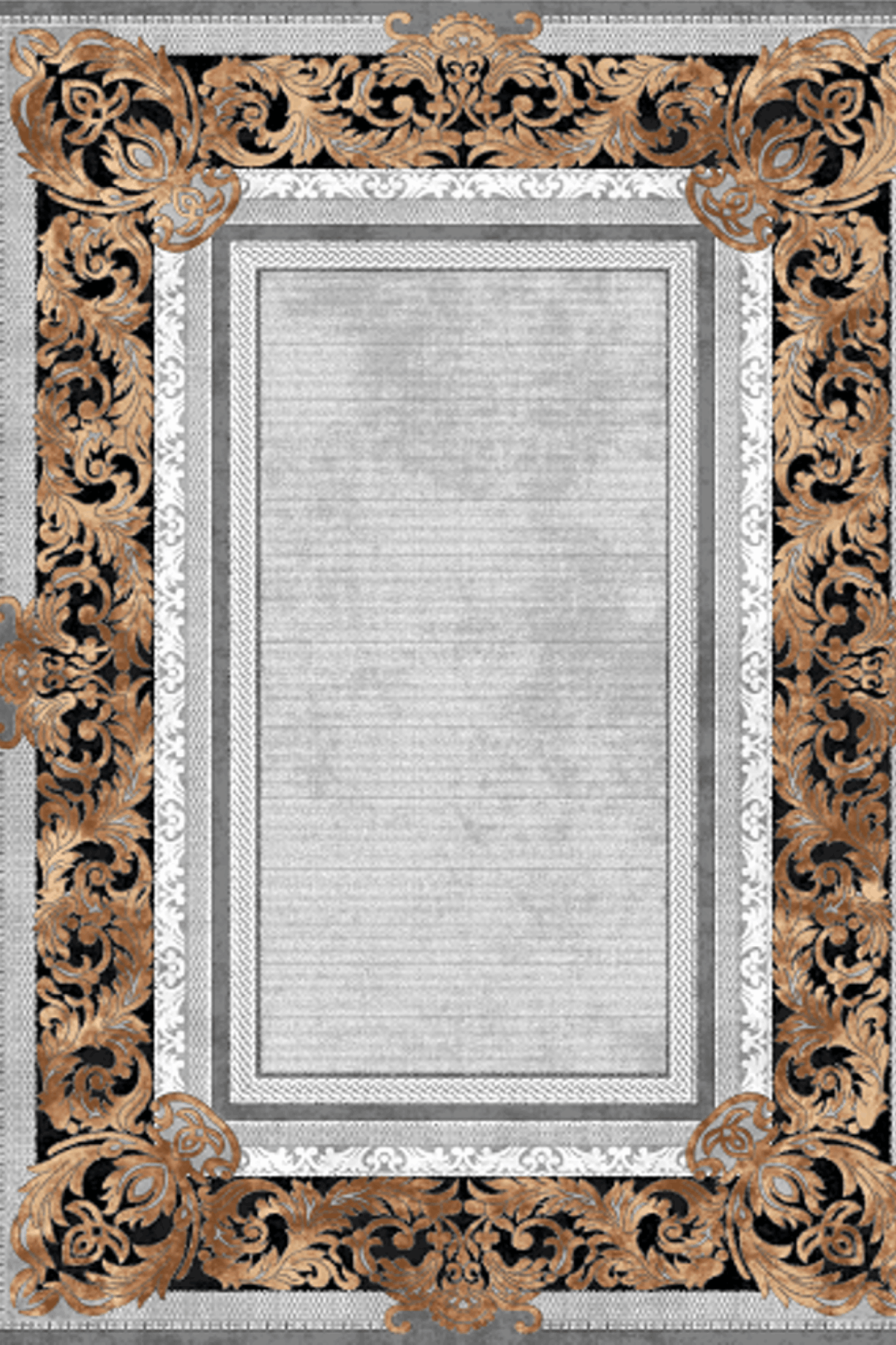 Washable Printed Montana Rug - Elegant Baroque Border Style