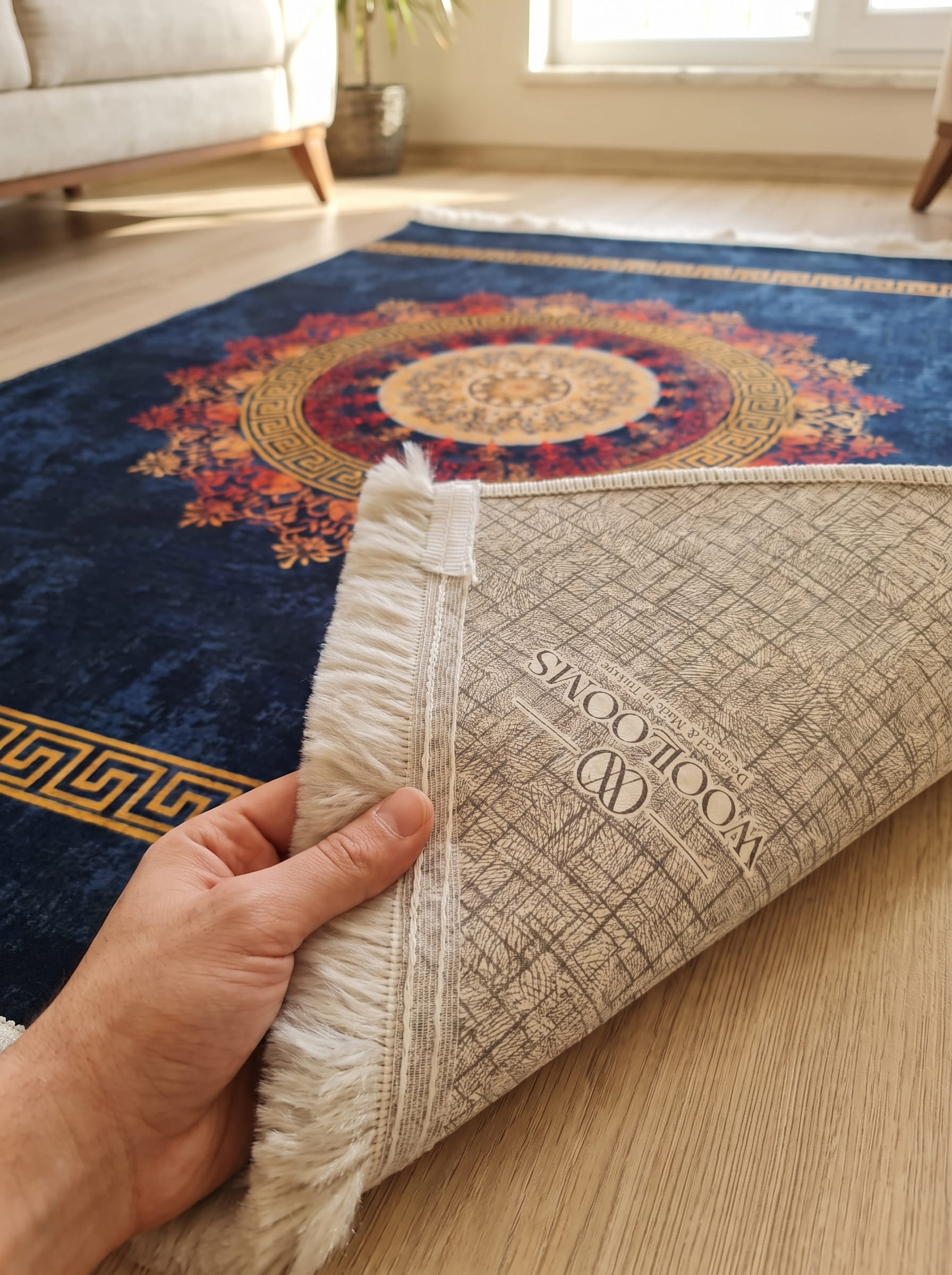 Washable Printed Wone Rug - Ancient Greek Key Mandala