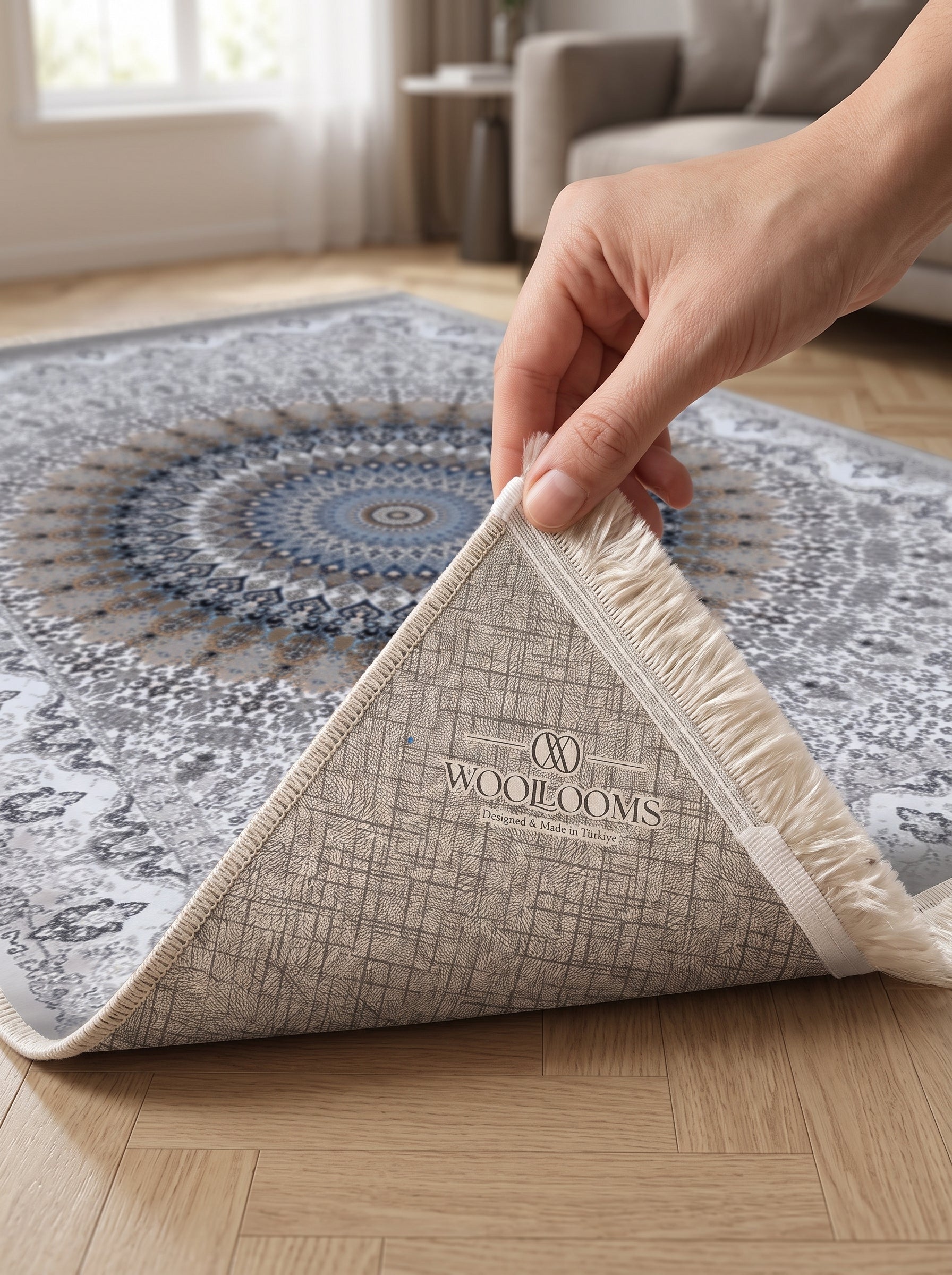 Washable Printed Turgutlu Rug - Intricate Star Medallion