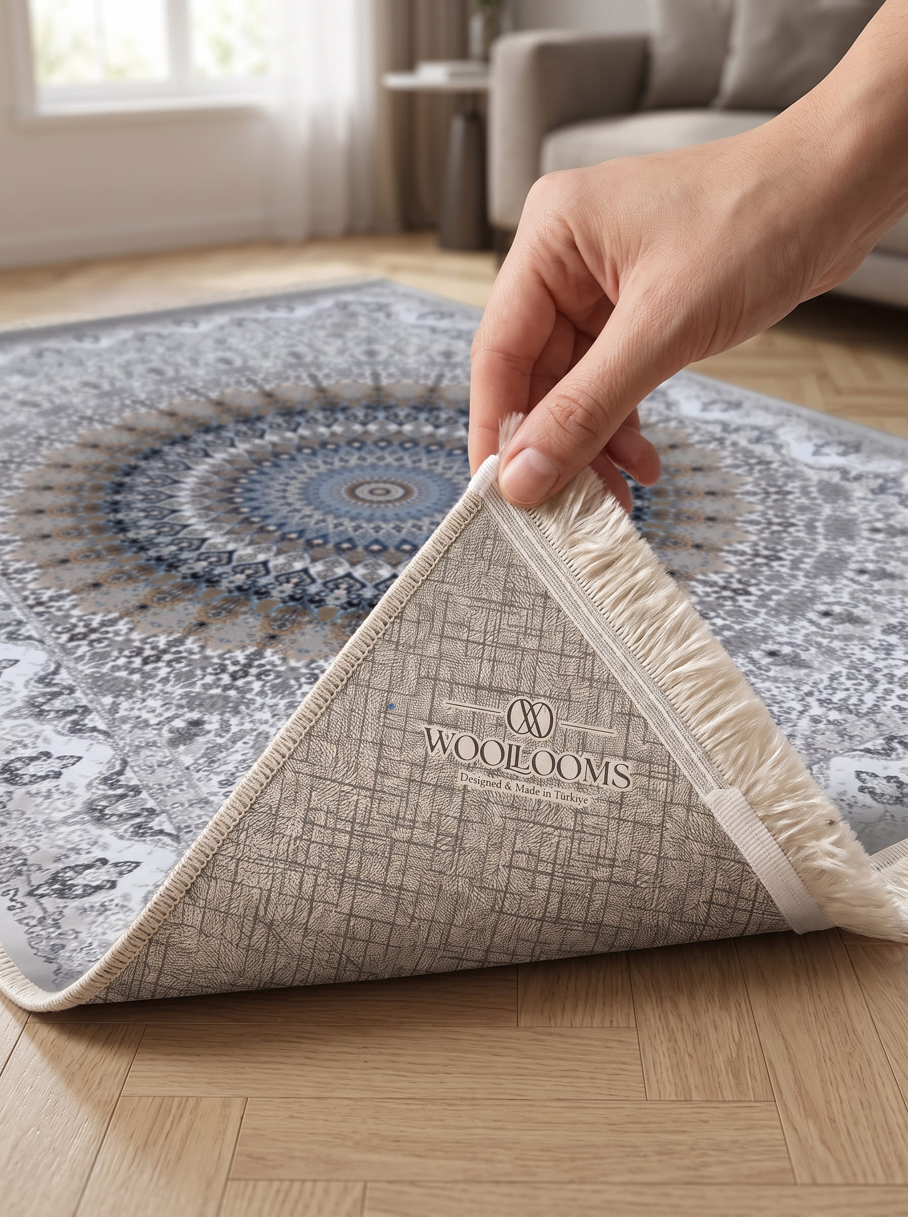 Washable Printed Turgutlu Rug - Intricate Star Medallion