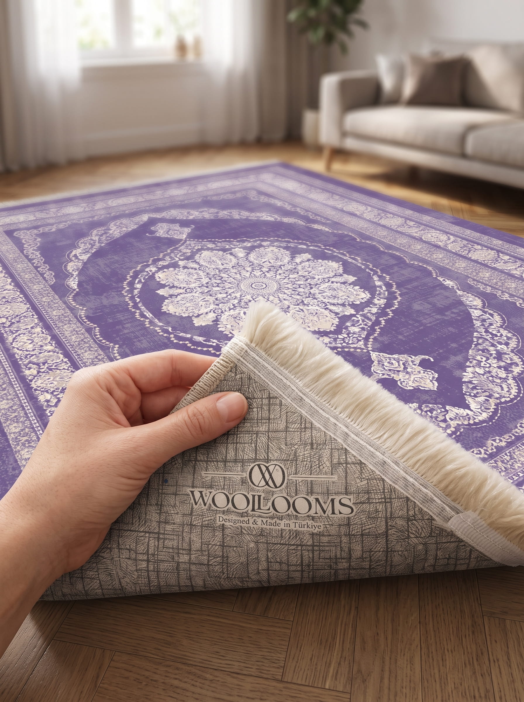 Washable Printed Mist Rug - Classic Medallion Style