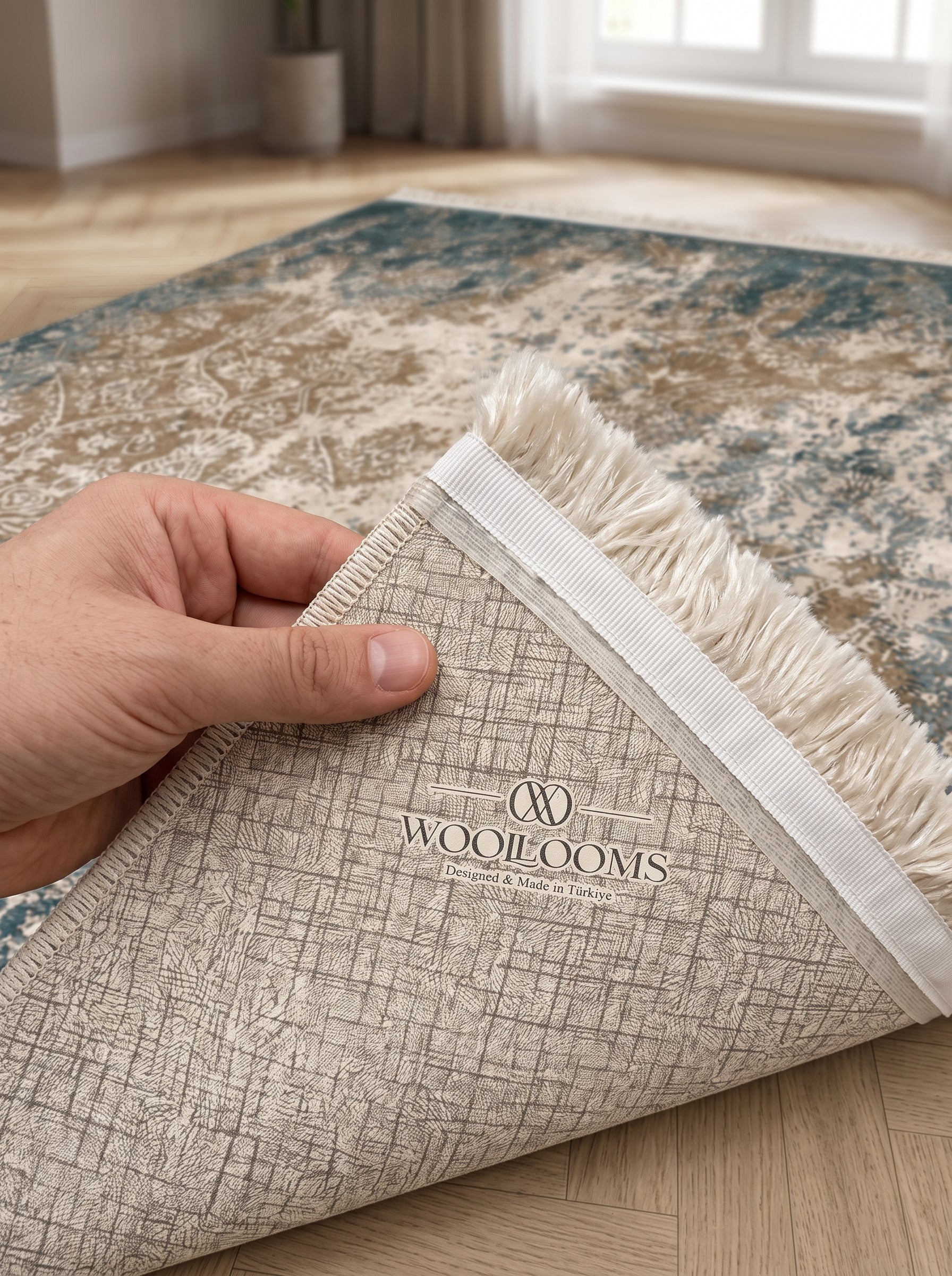 Washable Printed Derma Rug - Distressed Damask Style