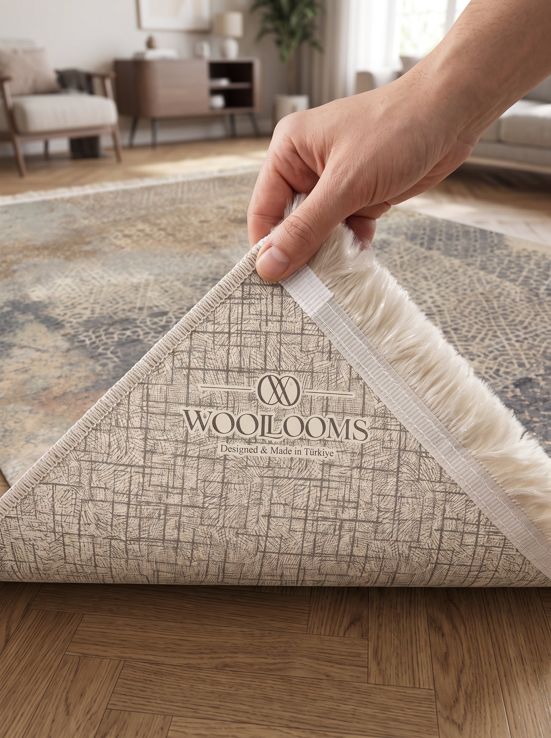 Washable Printed Widget Rug - Distressed Geometric Patchwork