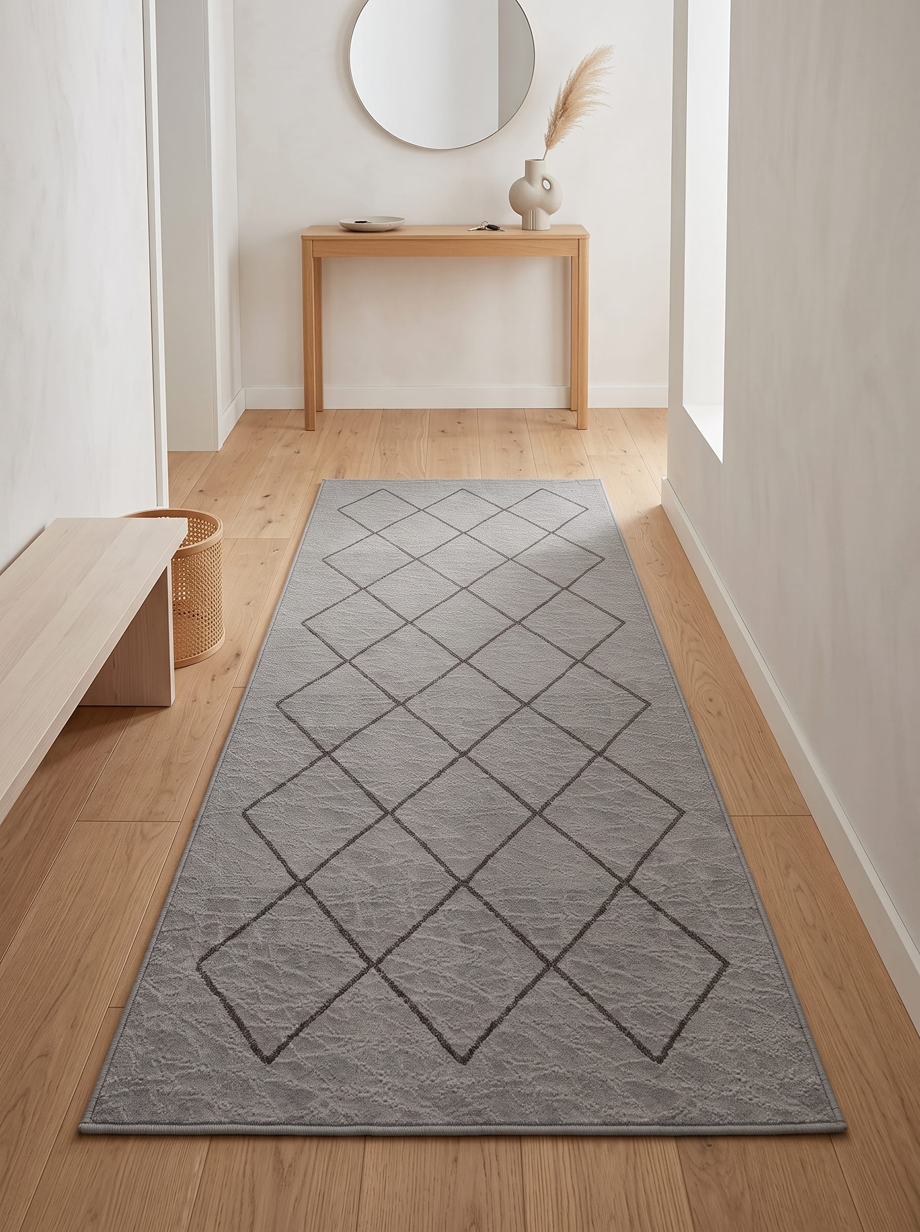 Feray Washable Area Rug – Grey / Modern Diamond Lattice