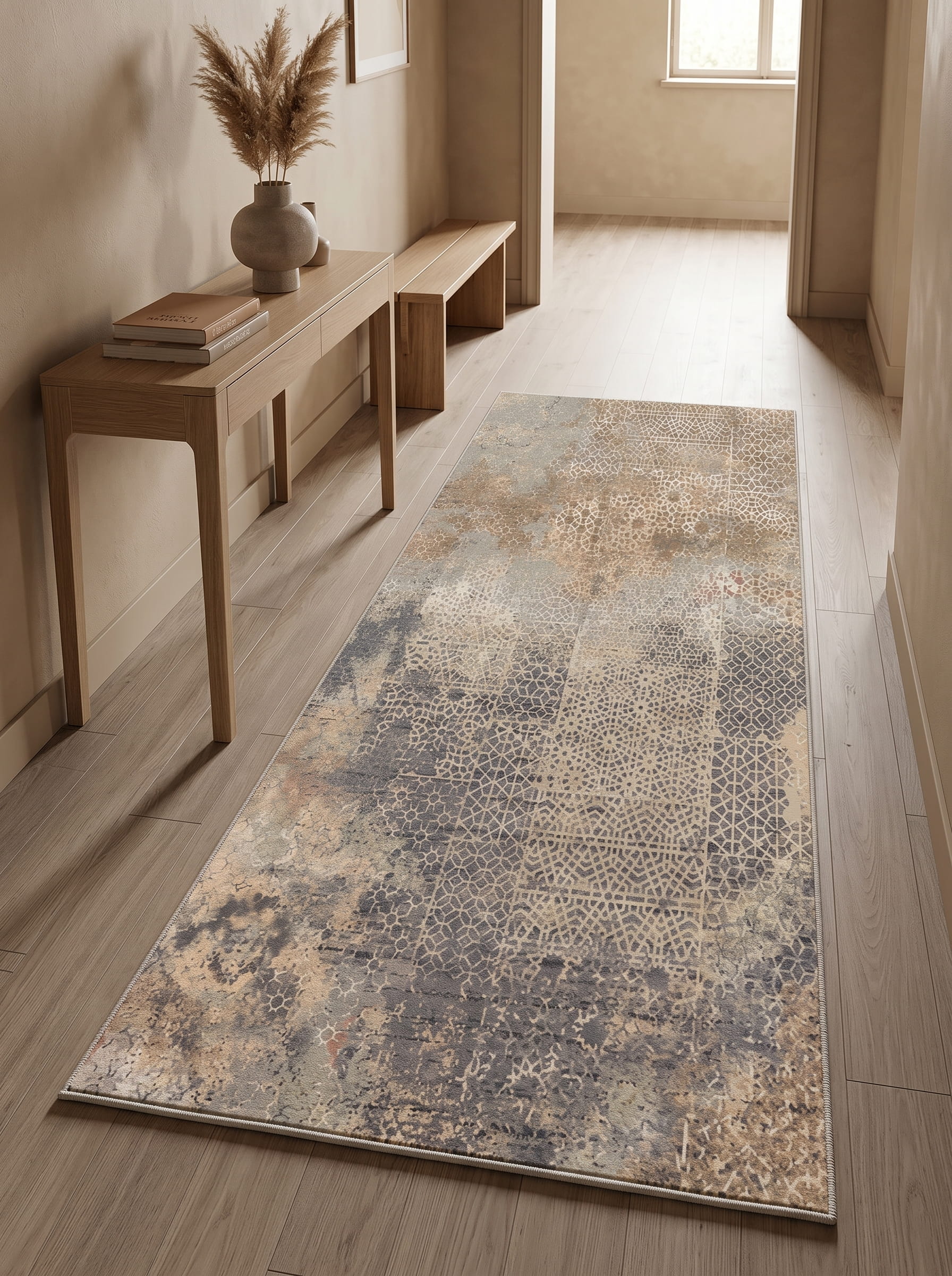Washable Printed Widget Rug - Distressed Geometric Patchwork