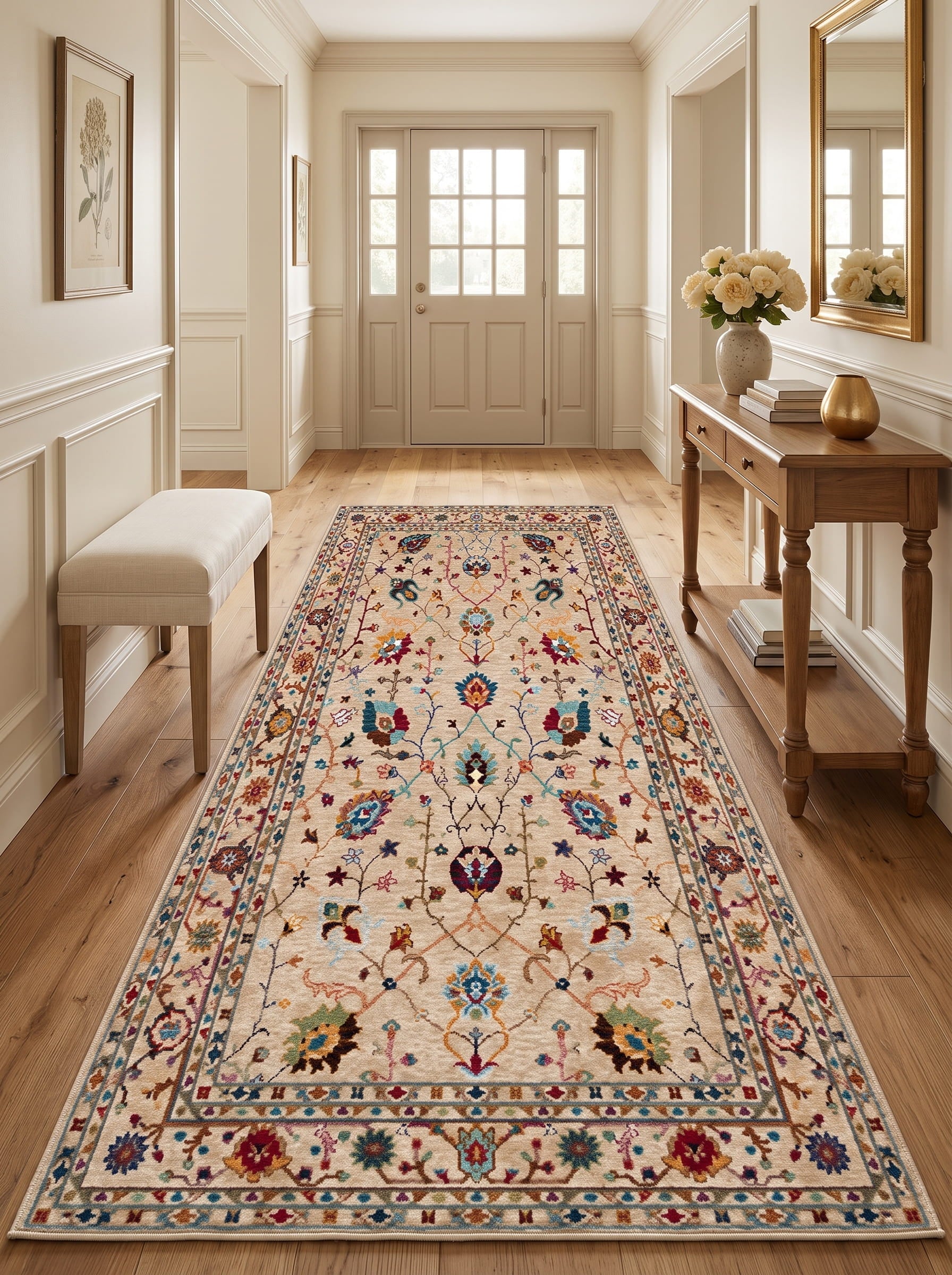 Colley Washable Area Rug – Beige / Floral Style