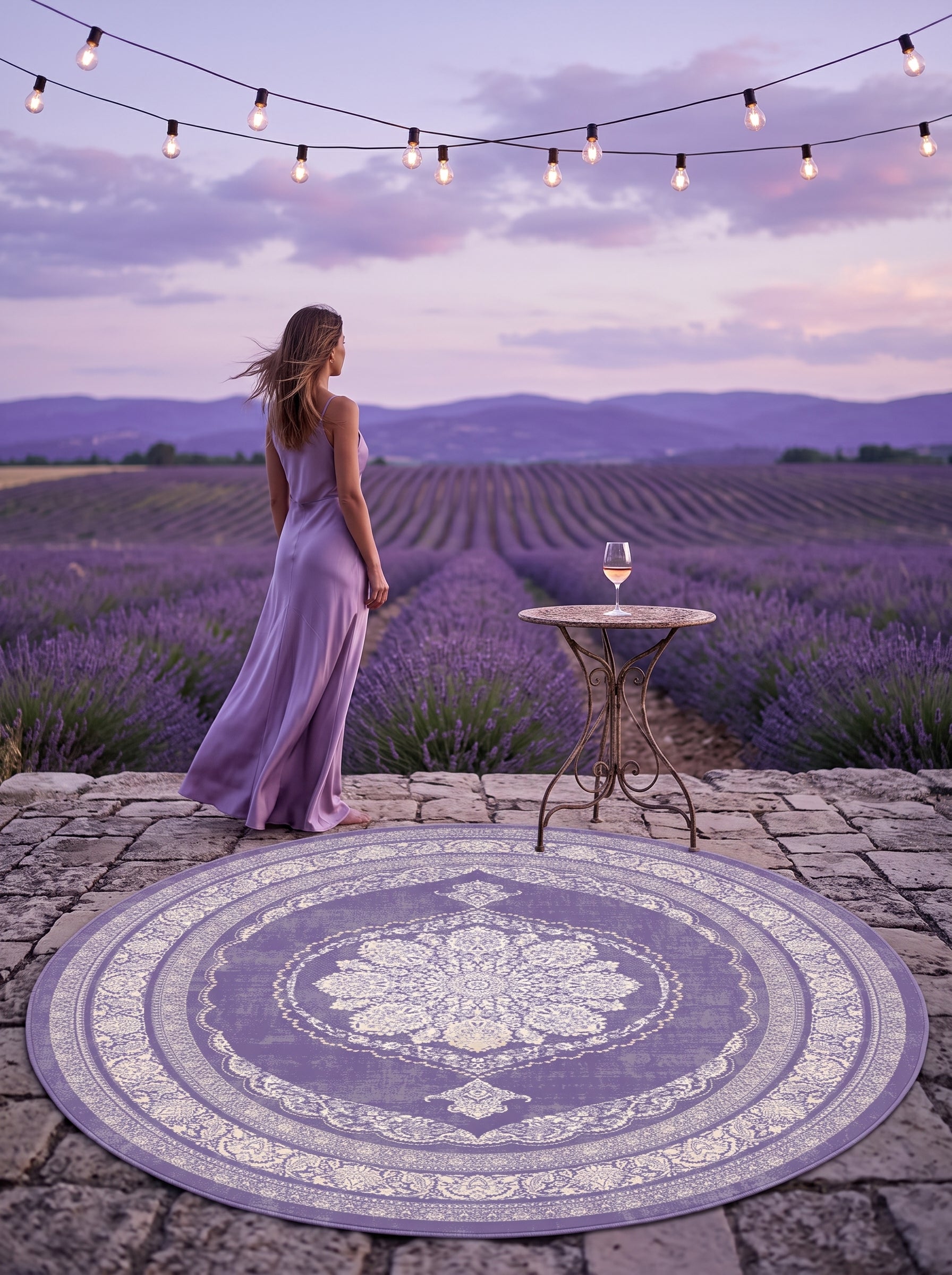 Washable Printed Mist Rug - Classic Medallion Style
