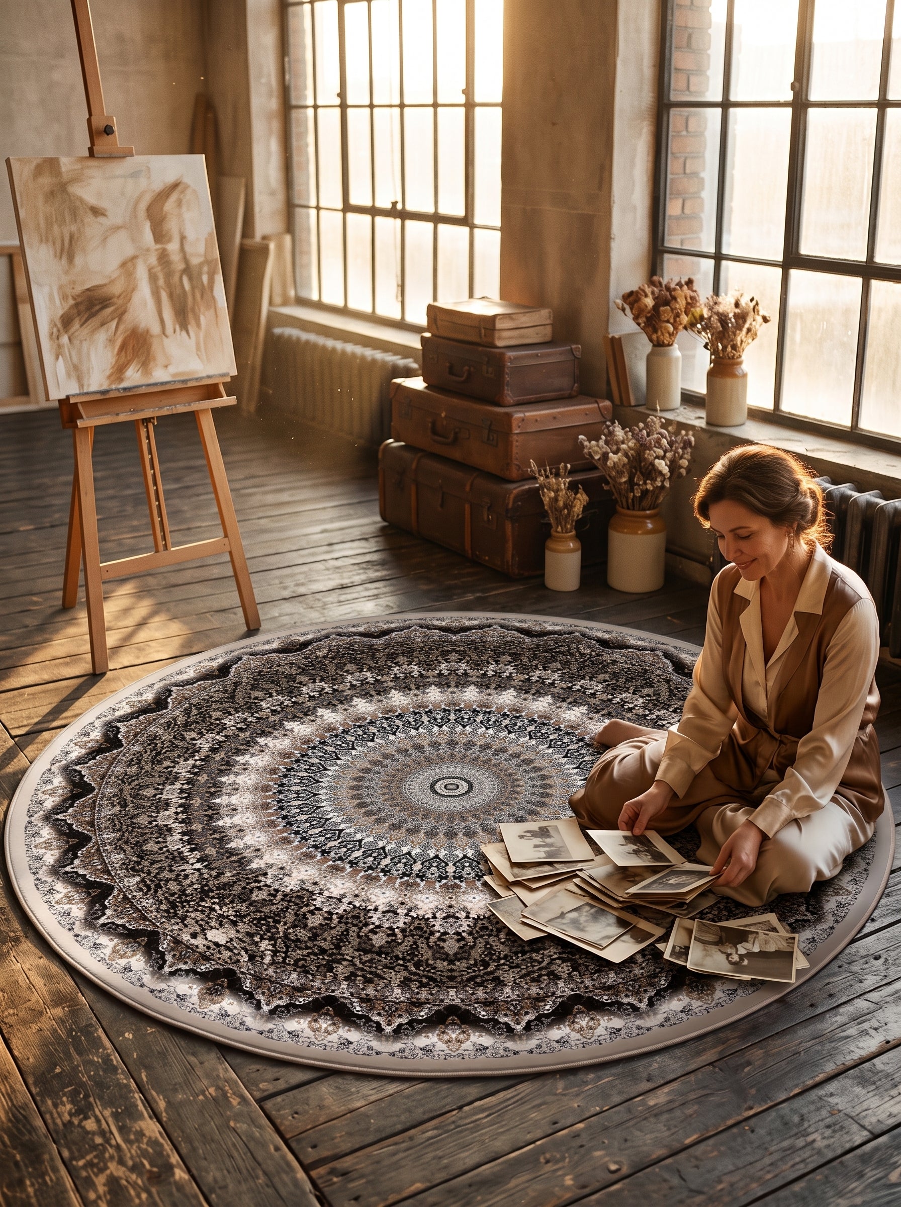 Washable Printed Turgutlu Rug - Intricate Star Medallion